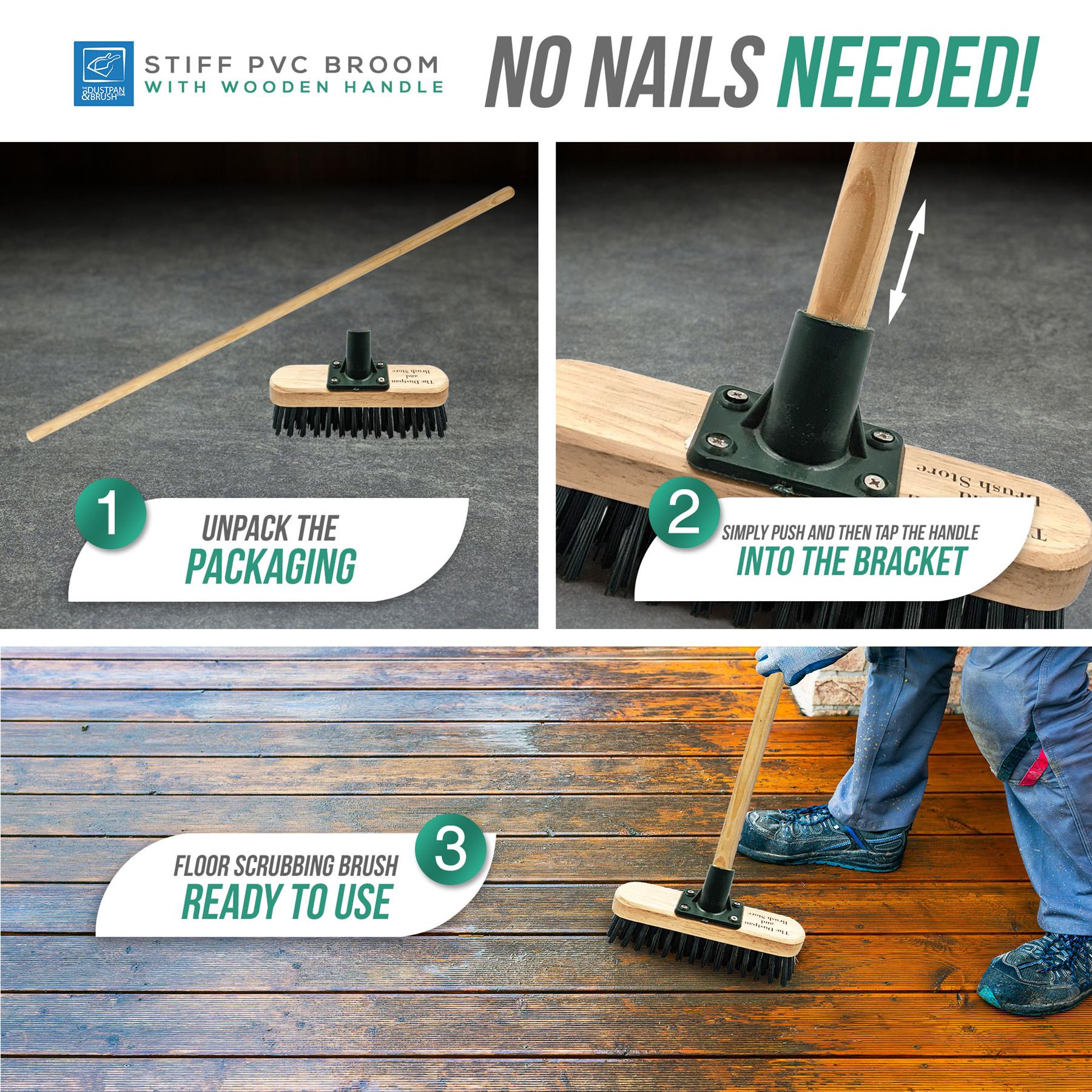 9" Stiff PVC Deck Scrub Floor Scrubbing Brush and 4ft Wooden Handle