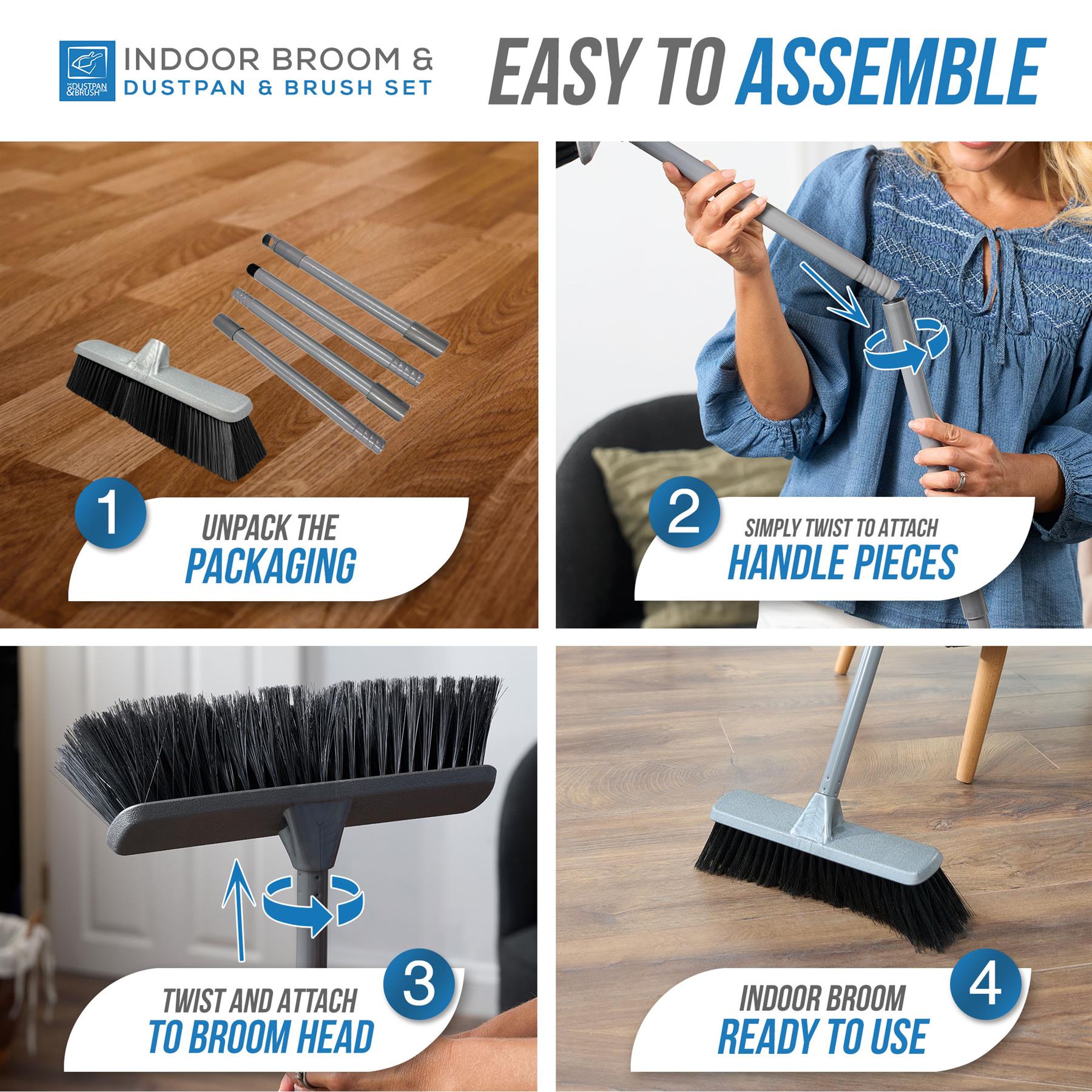 Indoor Broom and Dustpan Set with Soft Brush & Long Handle