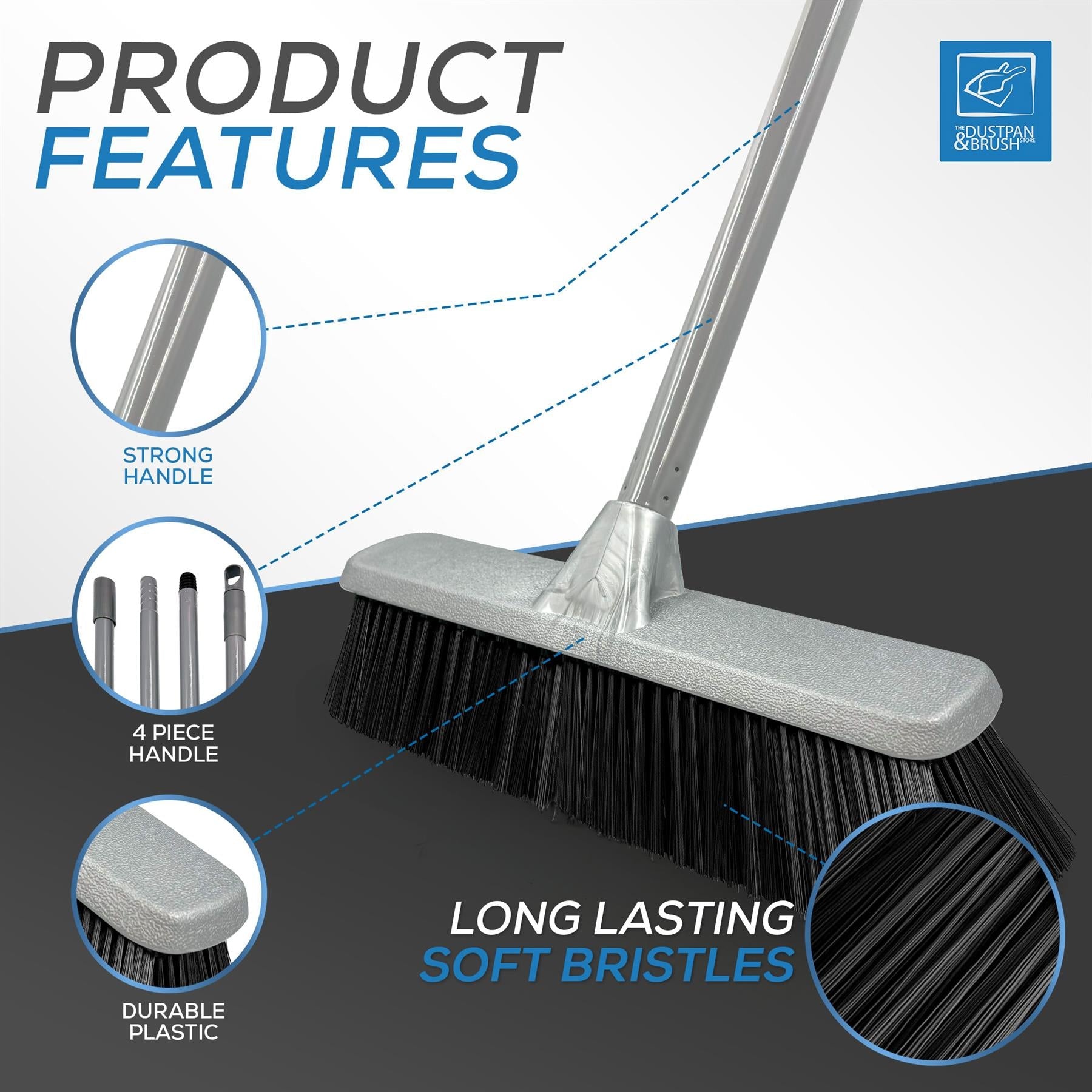 Soft Indoor Broom with 4 Piece Metal Handle