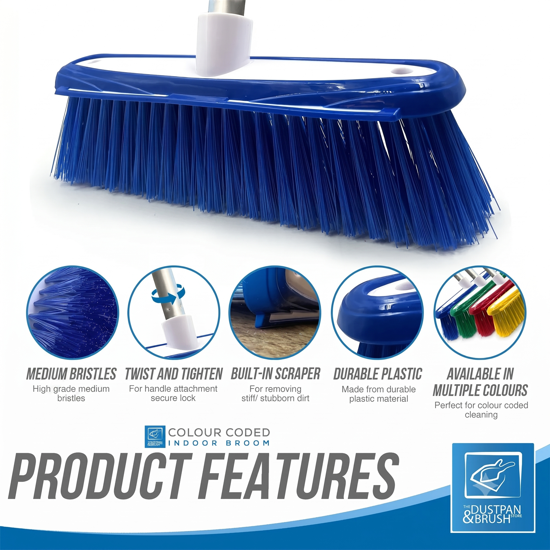 Blue Colour Coded Broom Head & Handle