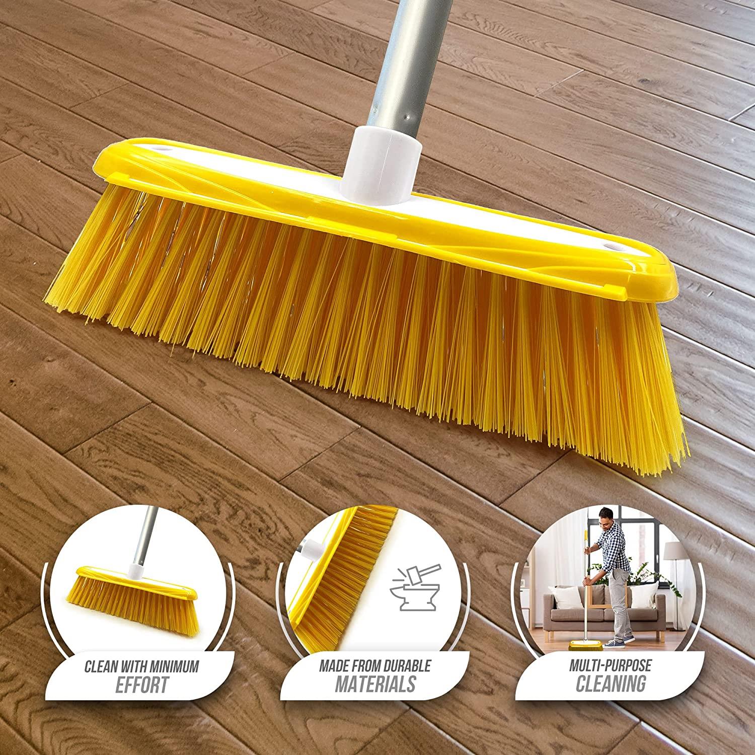 Yellow Colour Coded Broom Head & Handle with Scraper