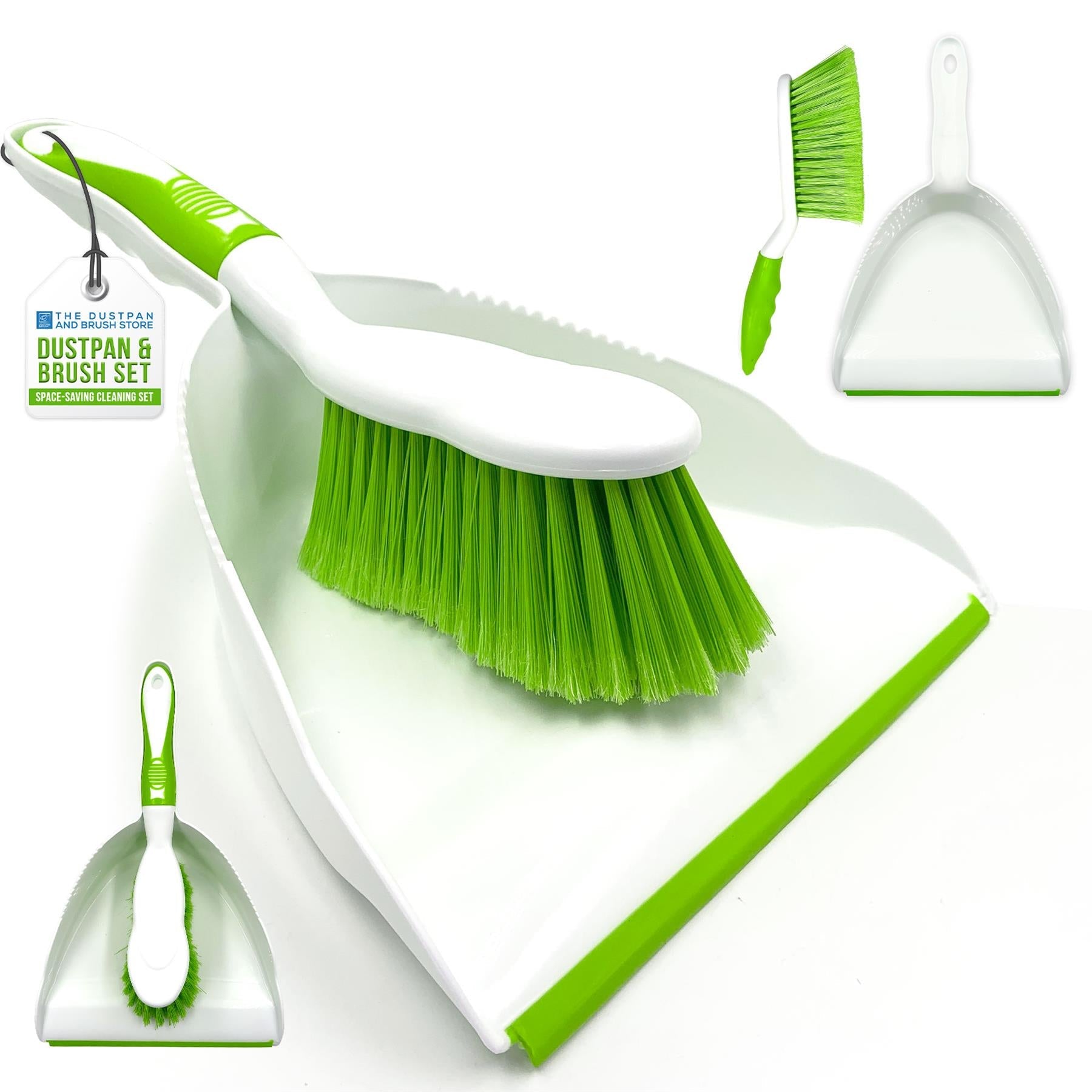 Deluxe Dustpan and Brush Set Green | Soft Grip Hand Brush