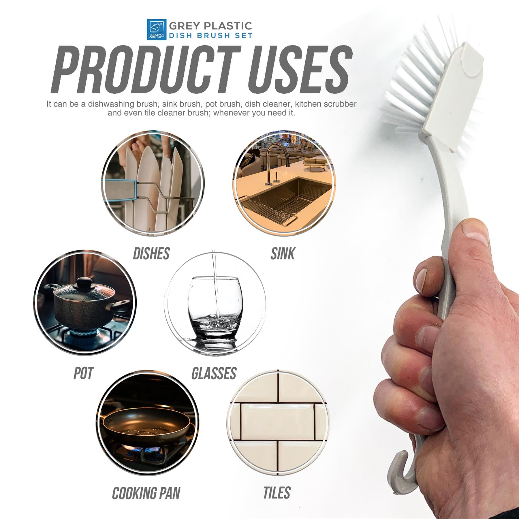 Silver Fantail Dish Brush – Single or Pack of 5