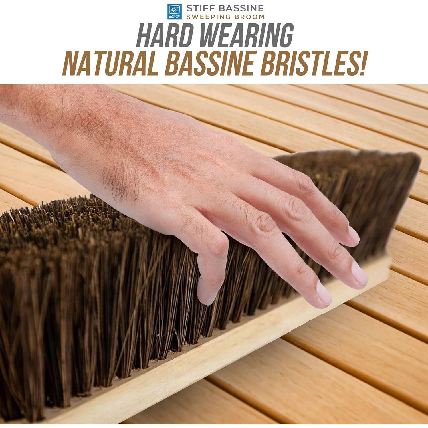 18" Stiff Natural Bassine Yard Broom with Wooden Handle