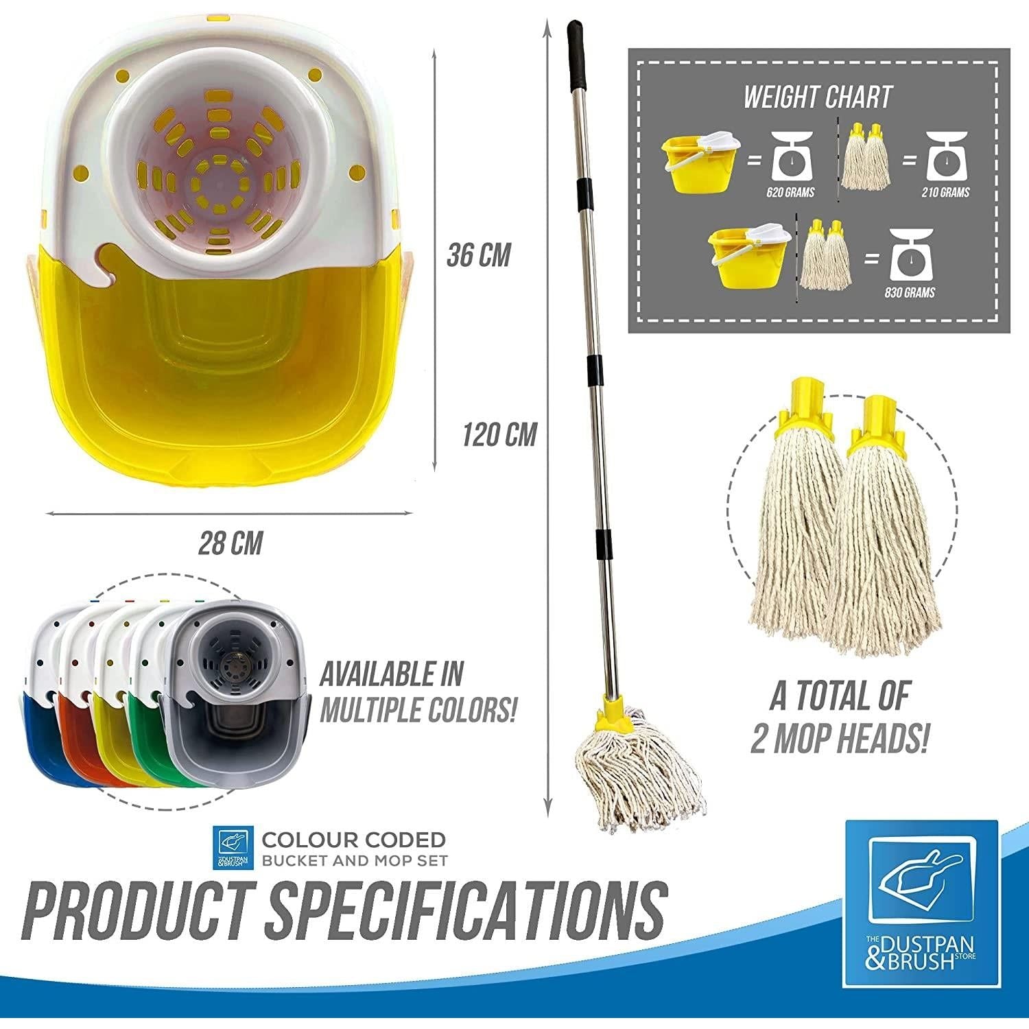 Yellow Mop Bucket Set with 2 Cotton Mop Heads & Handle