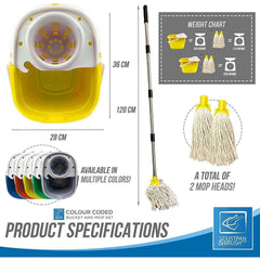 Yellow Mop Bucket Set with 2 Cotton Mop Heads & Handle