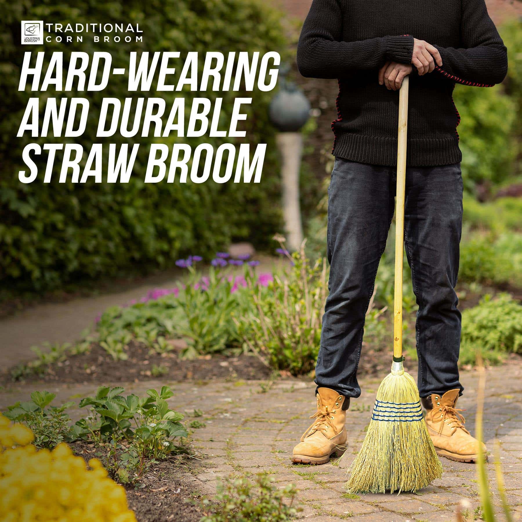 Traditional Corn Broom with Wooden Handle for Outdoor Sweeping