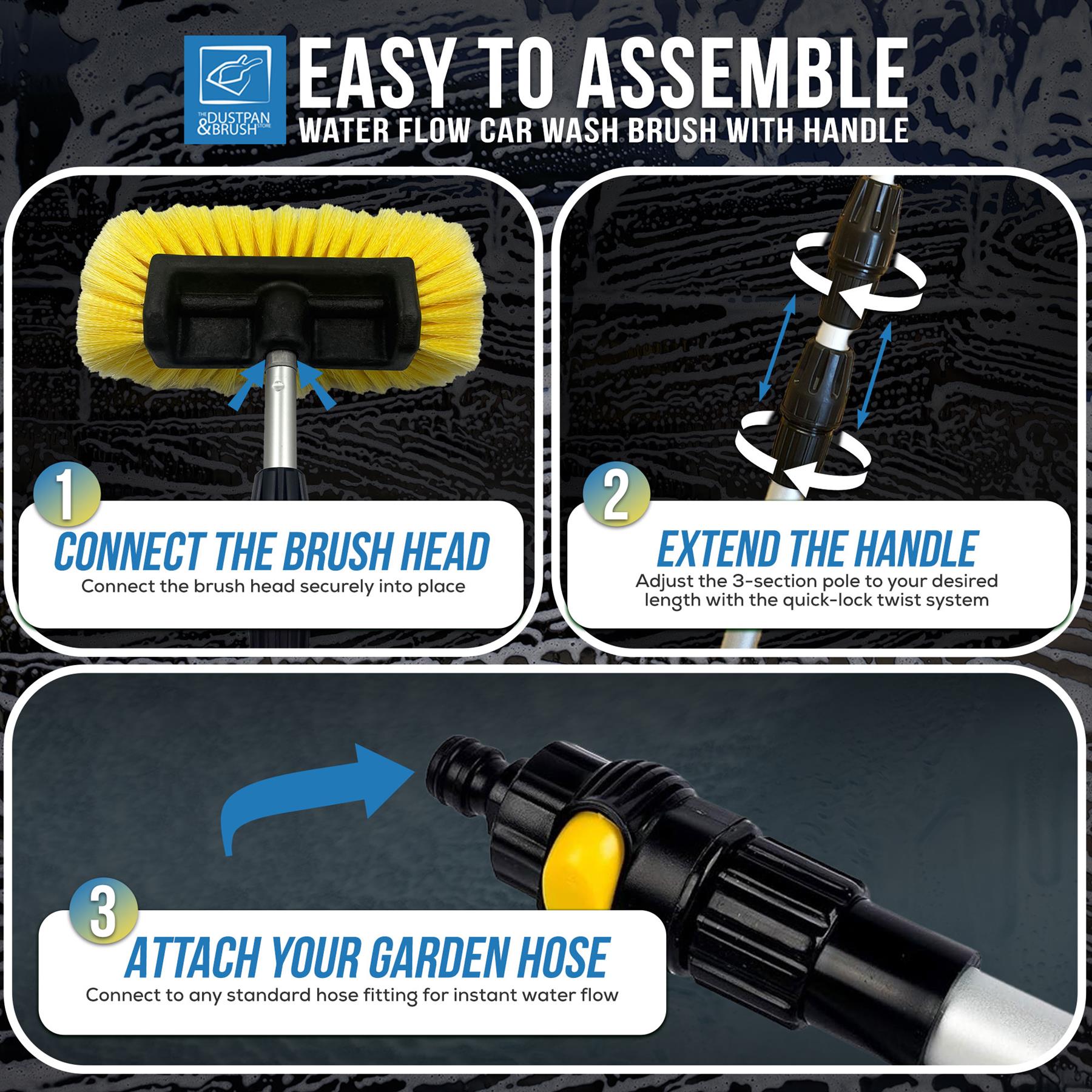Water Flow Car Wash Brush | Telescopic 3 Section Wash Brush