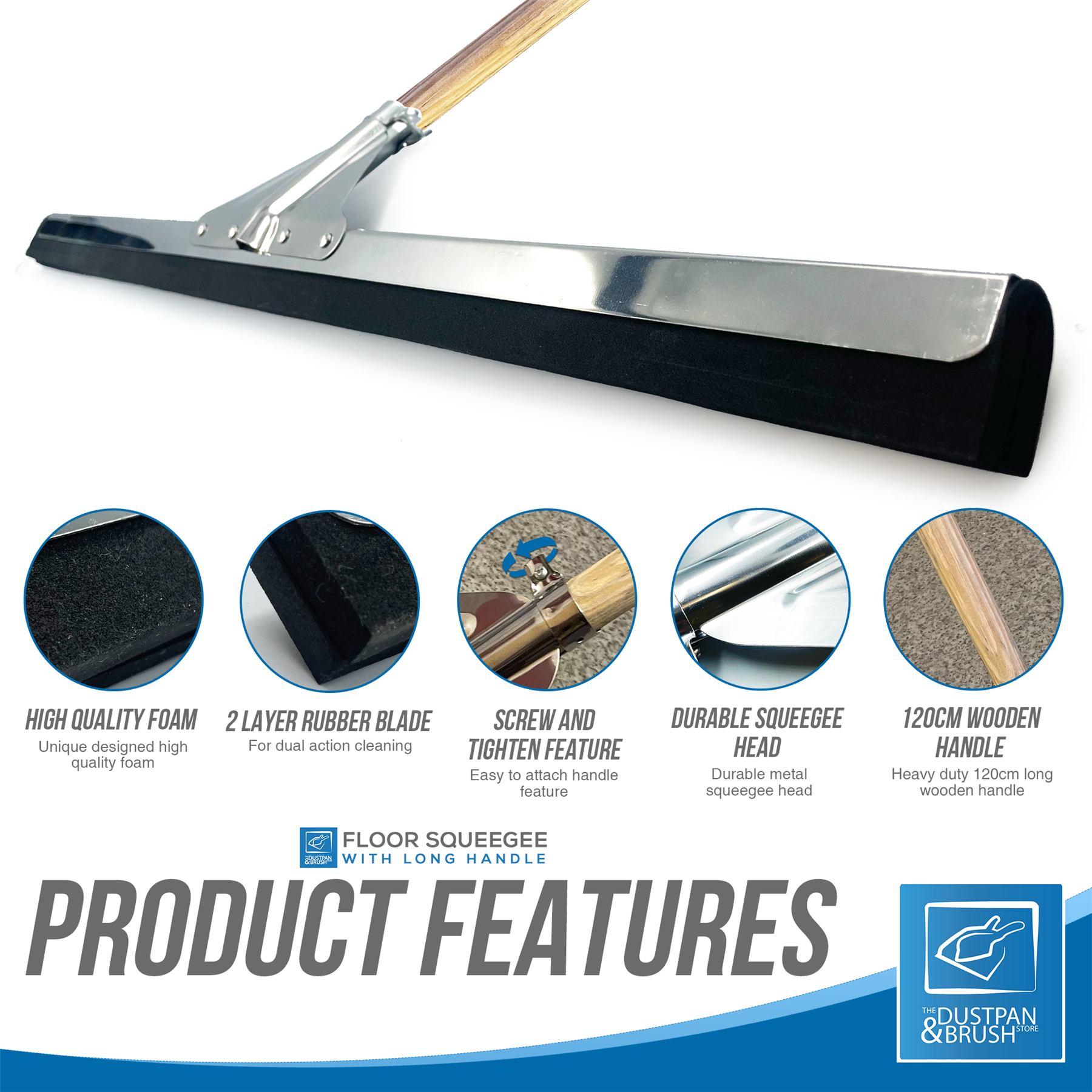 30" Foam Floor Squeegee with Handle – Black Floor Water Squeegee