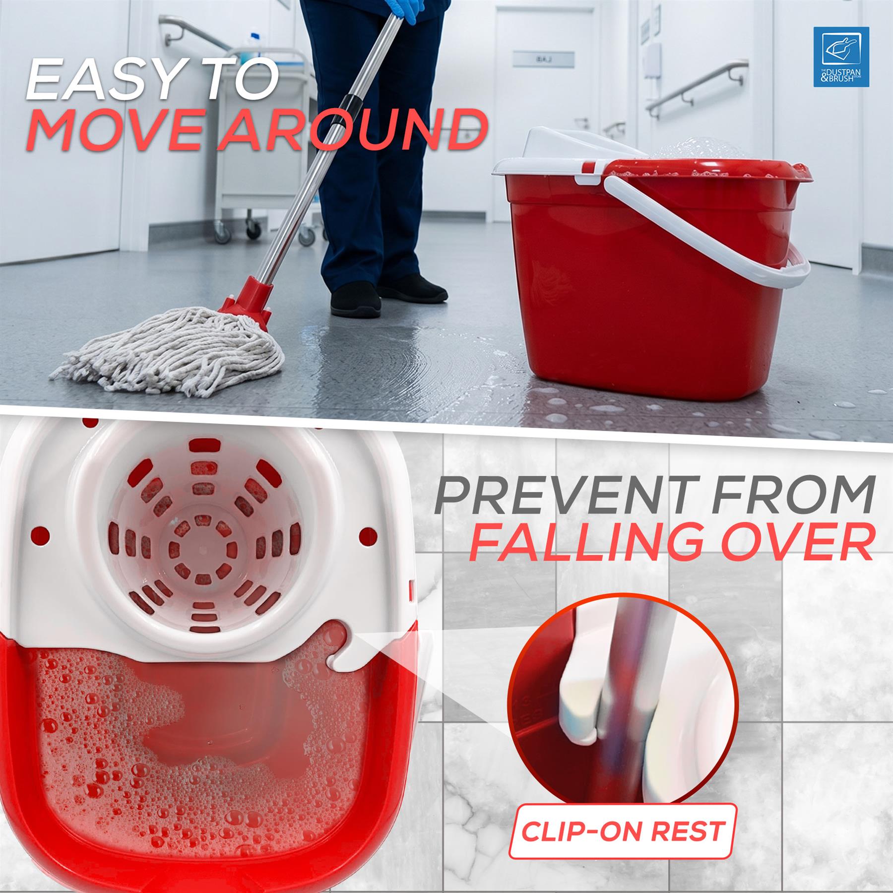Red Mop Bucket Set with 2 Cotton Mop Heads & Handle