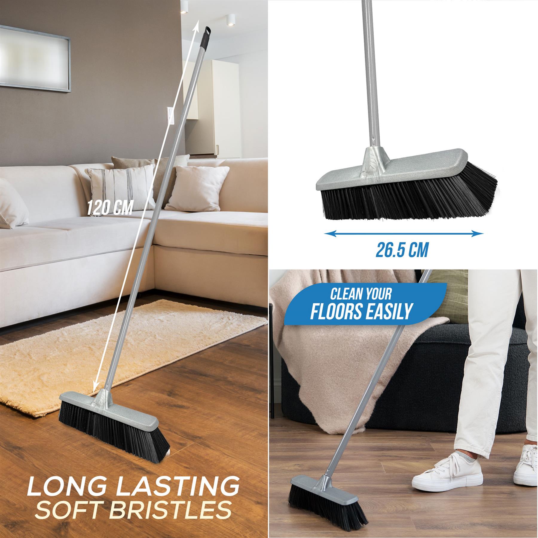 Silver Indoor Soft Sweeping Broom with Screw Fit Handle