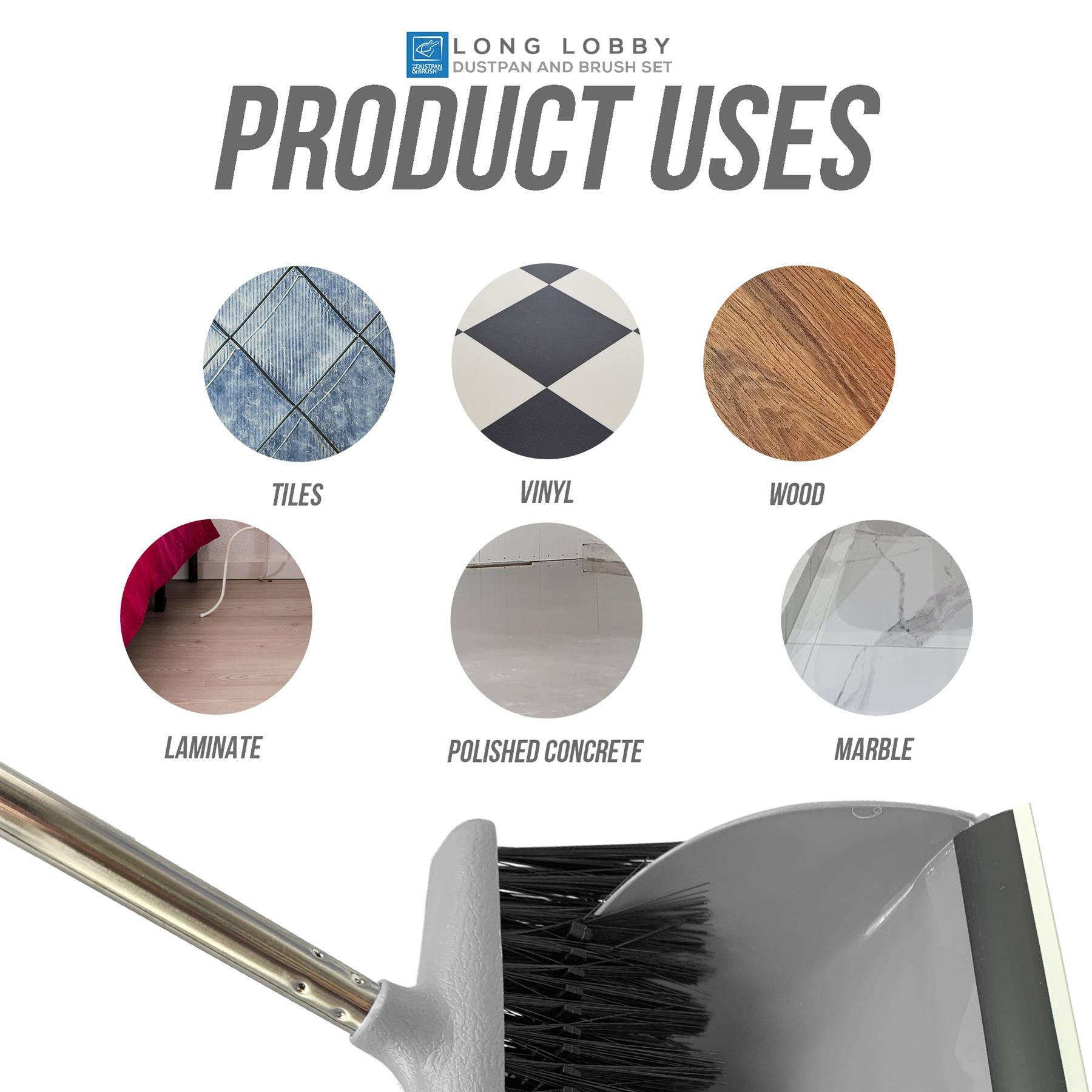 Long Handled Dustpan and Brush Set with Multi-Section Handle
