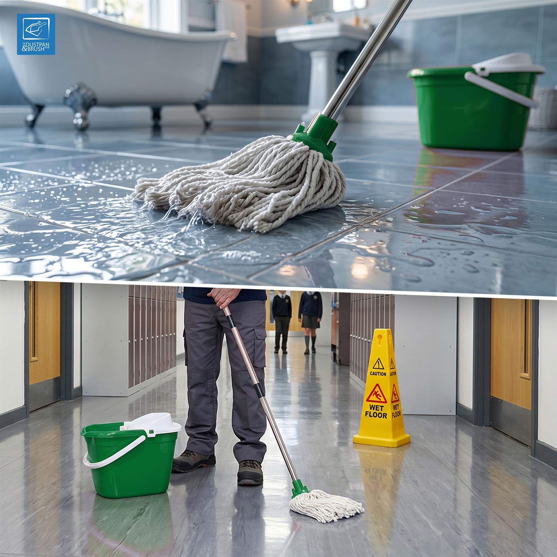 Green Mop Bucket Set with 2 Cotton Mop Heads & Handle
