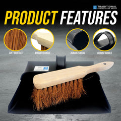 Metal Hooded Dustpan and Brush Set with Soft Coco Brush