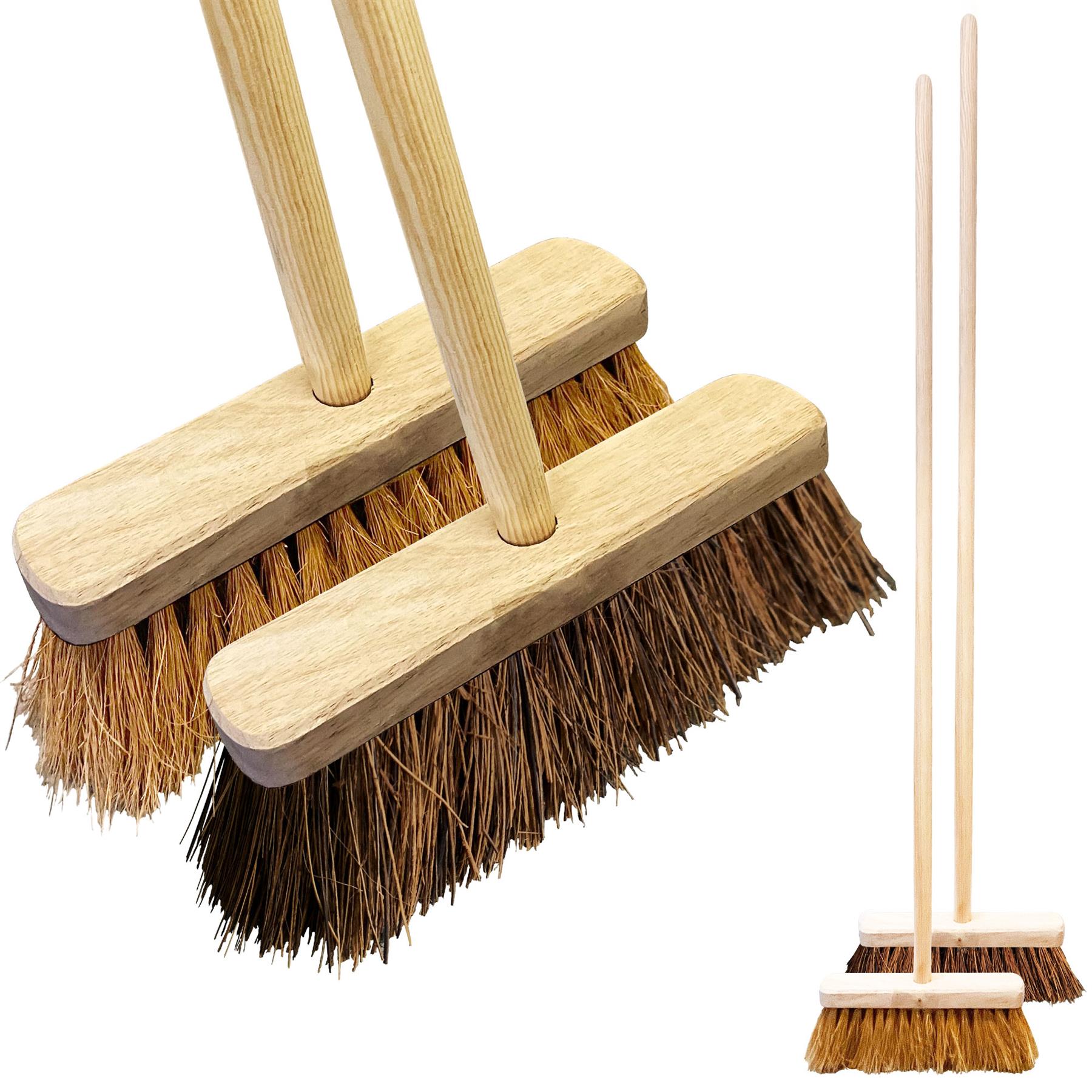Twin Pack 10" Wooden Garden Brooms – Soft Coco & Stiff Bassine