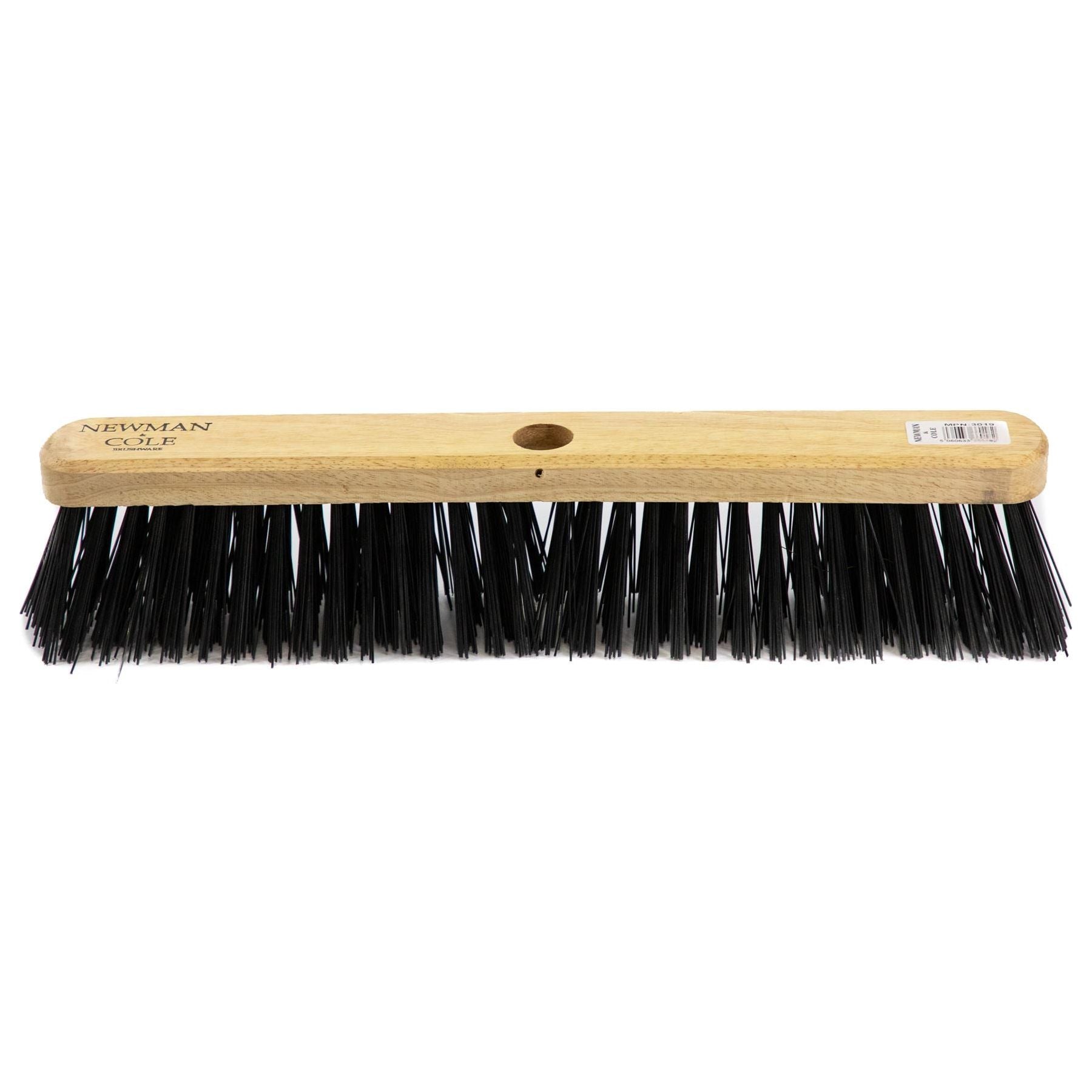 18" Newman and Cole Stiff PVC Broom Head with Hole and Wooden Handle