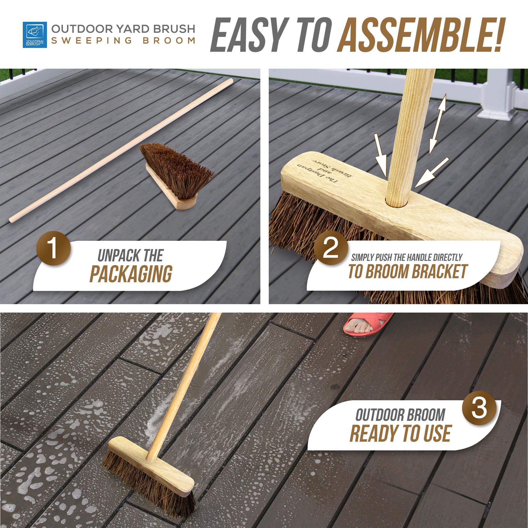 10" Stiff Bassine Broom with Wooden Handle – Outdoor Yard Brush
