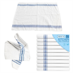 Blue & White Caterers Tea Towels Pack of 10 | Cotton Kitchen Towels
