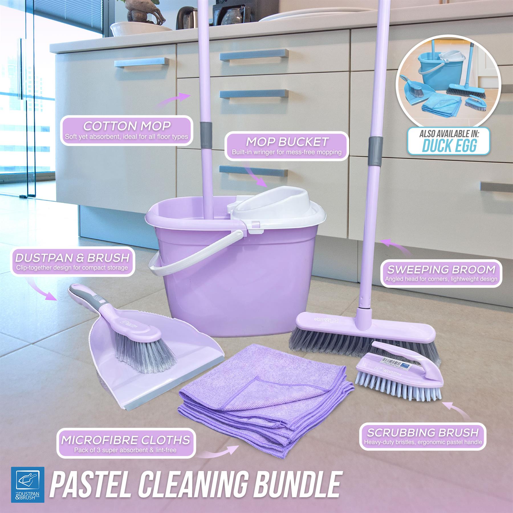 Lilac Cleaning Set | Mop, Bucket, Broom & Cleaning Tools
