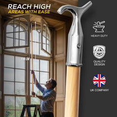 4ft Chrome Window Pole with Wooden Handle for High Windows