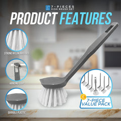 Round Dish Brushes Pack of 7 | Washing Up Brushes with Scraper