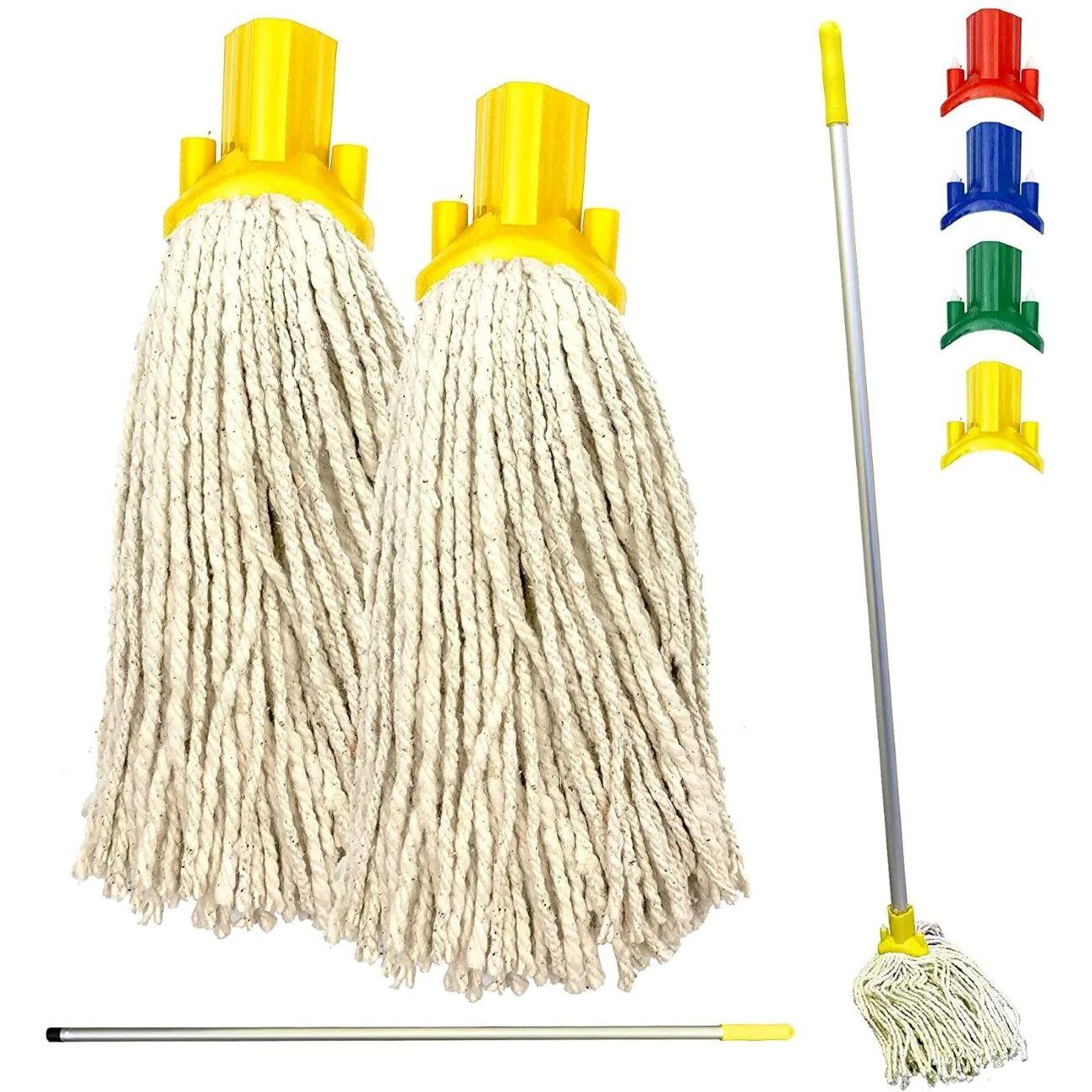 Colour Coded Aluminium Handle Mop Set with 2 Cotton Mop Heads