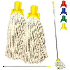 Colour Coded Aluminium Handle Mop Set with 2 Cotton Mop Heads
