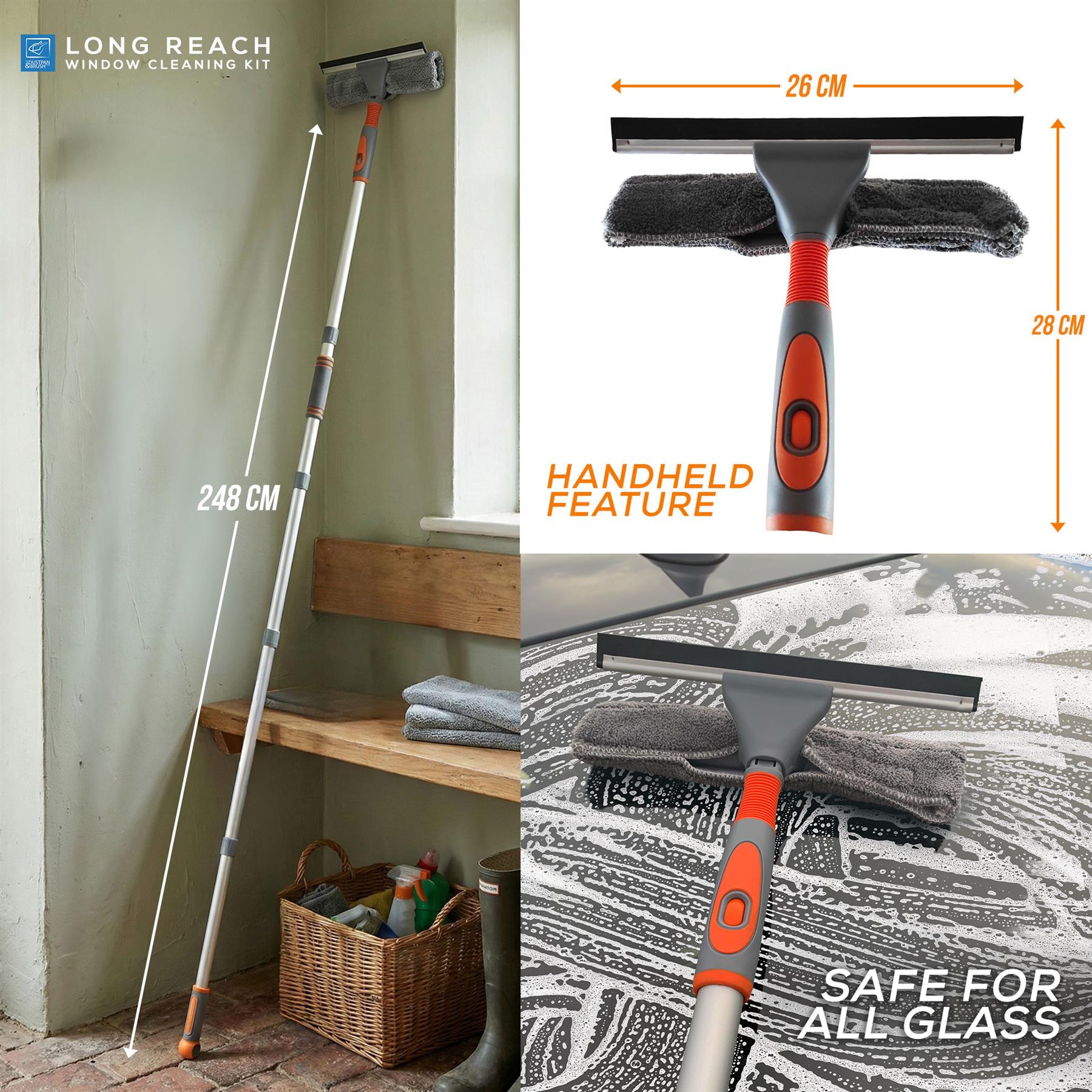 Long Reach Window Cleaning Kit with Squeegee 158cm