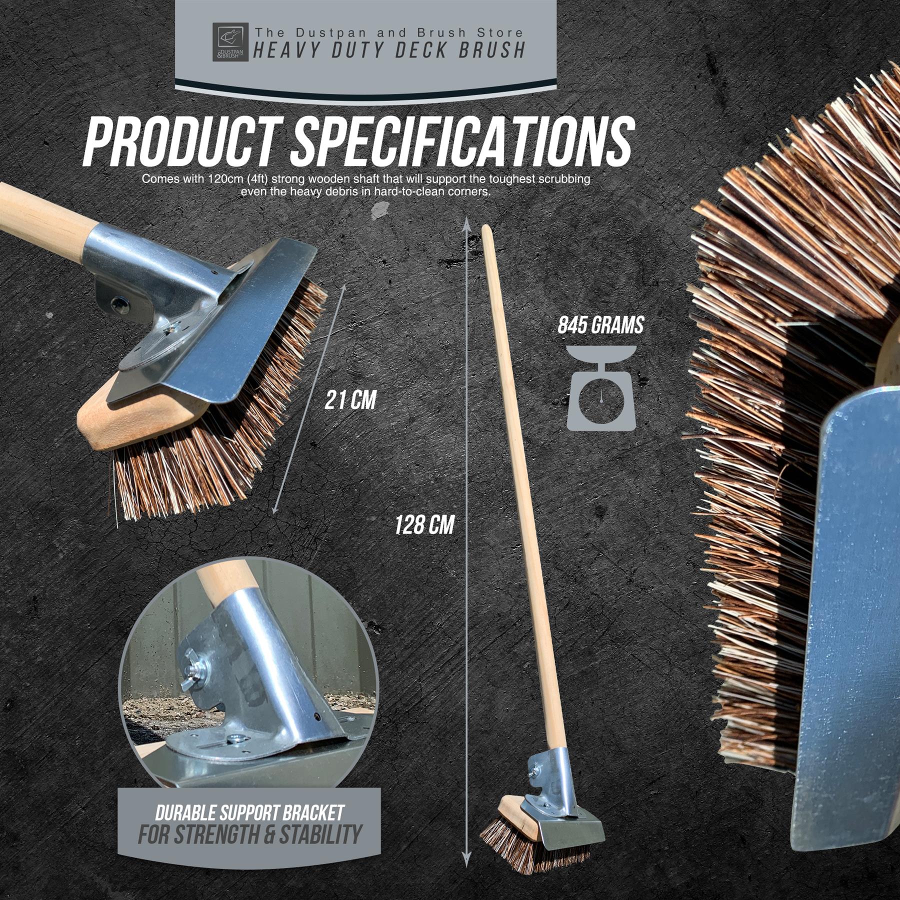 Heavy Duty Deck Scrub with Metal Scraper & Wooden Handle