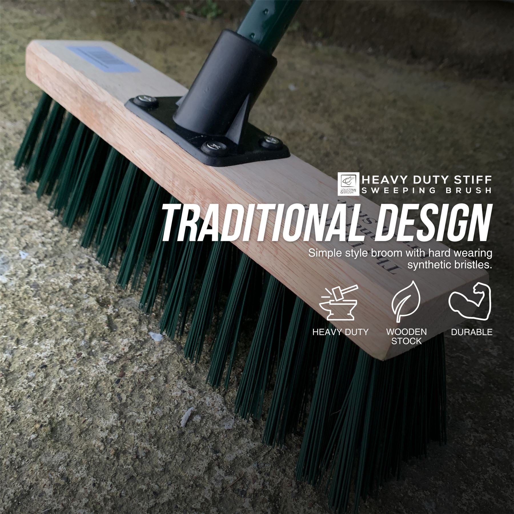 11" Green Stiff PVC Bristle Broom and Screw Fit Metal Handle