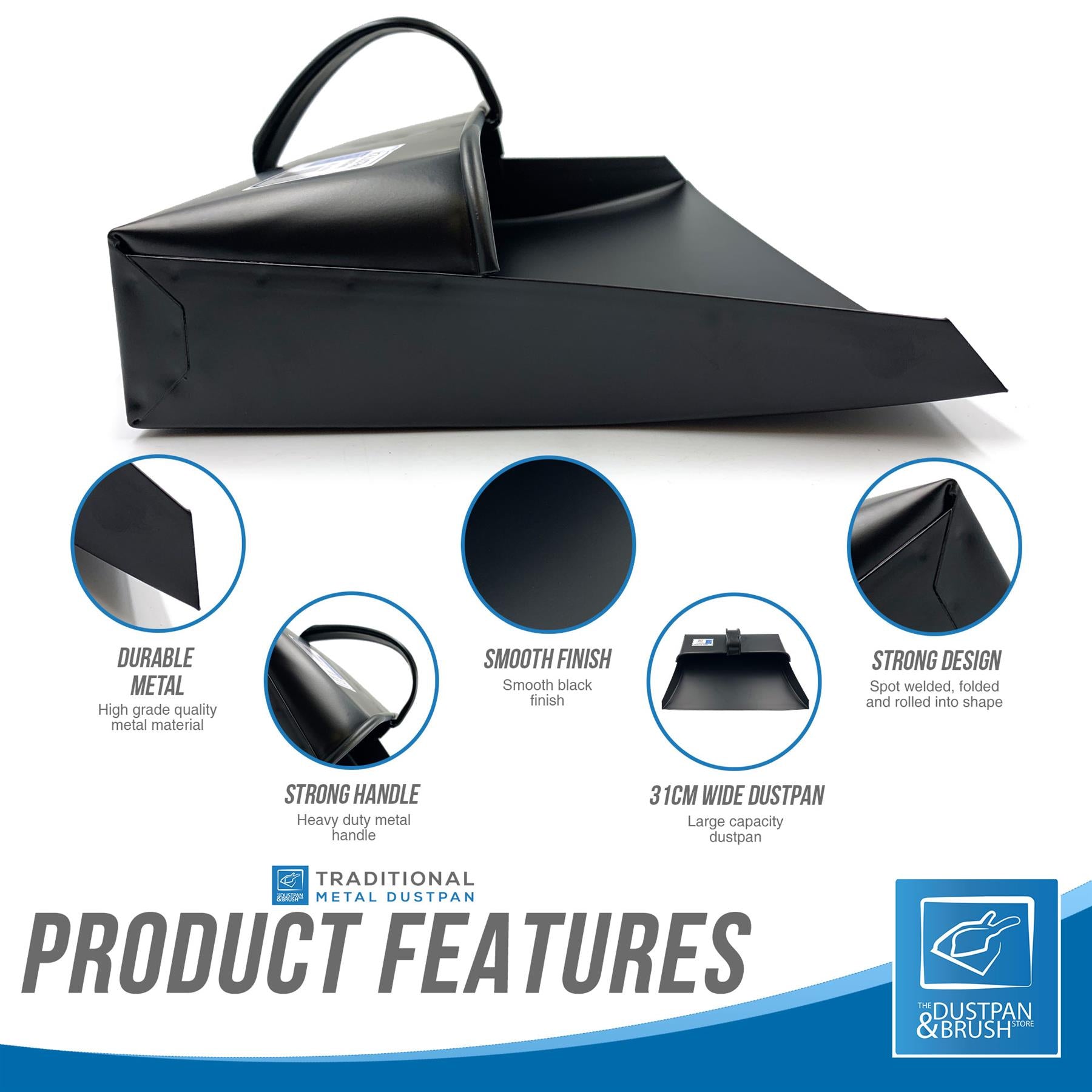 Traditional Black Metal Hooded Dustpan