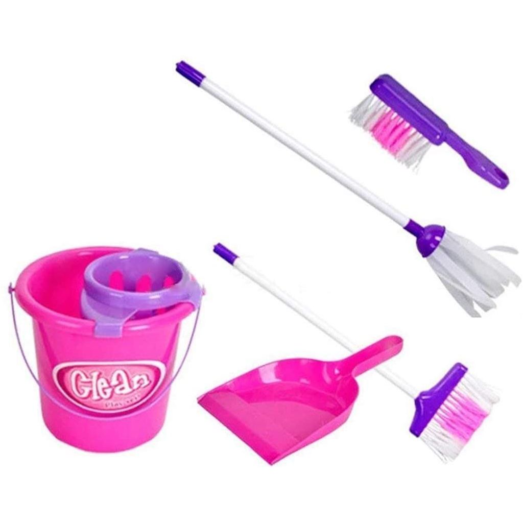 Childs Cleaning Set Pink & Black Trolley
