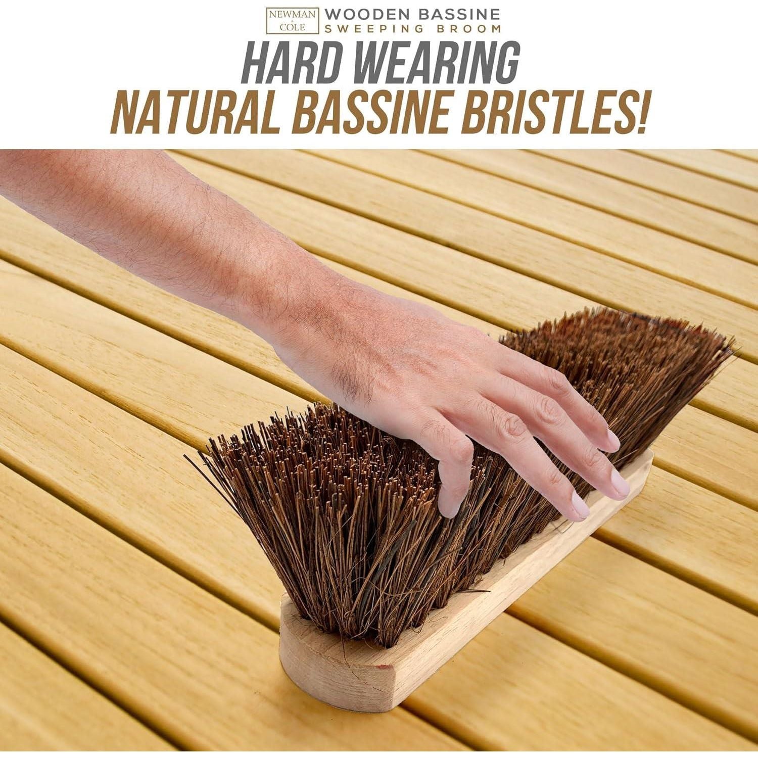 10" Stiff Bassine Brooms with Wooden Handles - Pack of 2