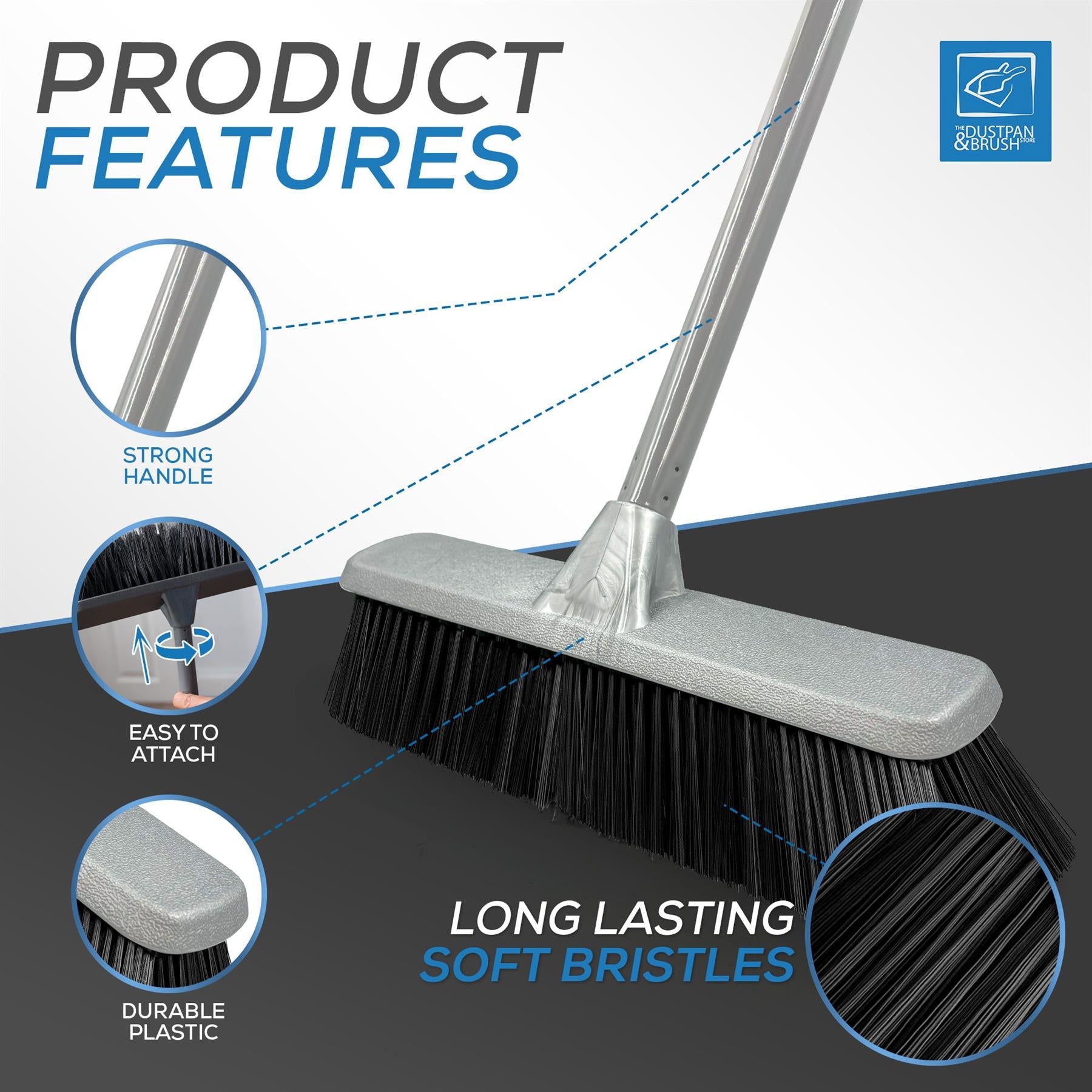 Silver Indoor Soft Sweeping Broom with Screw Fit Handle