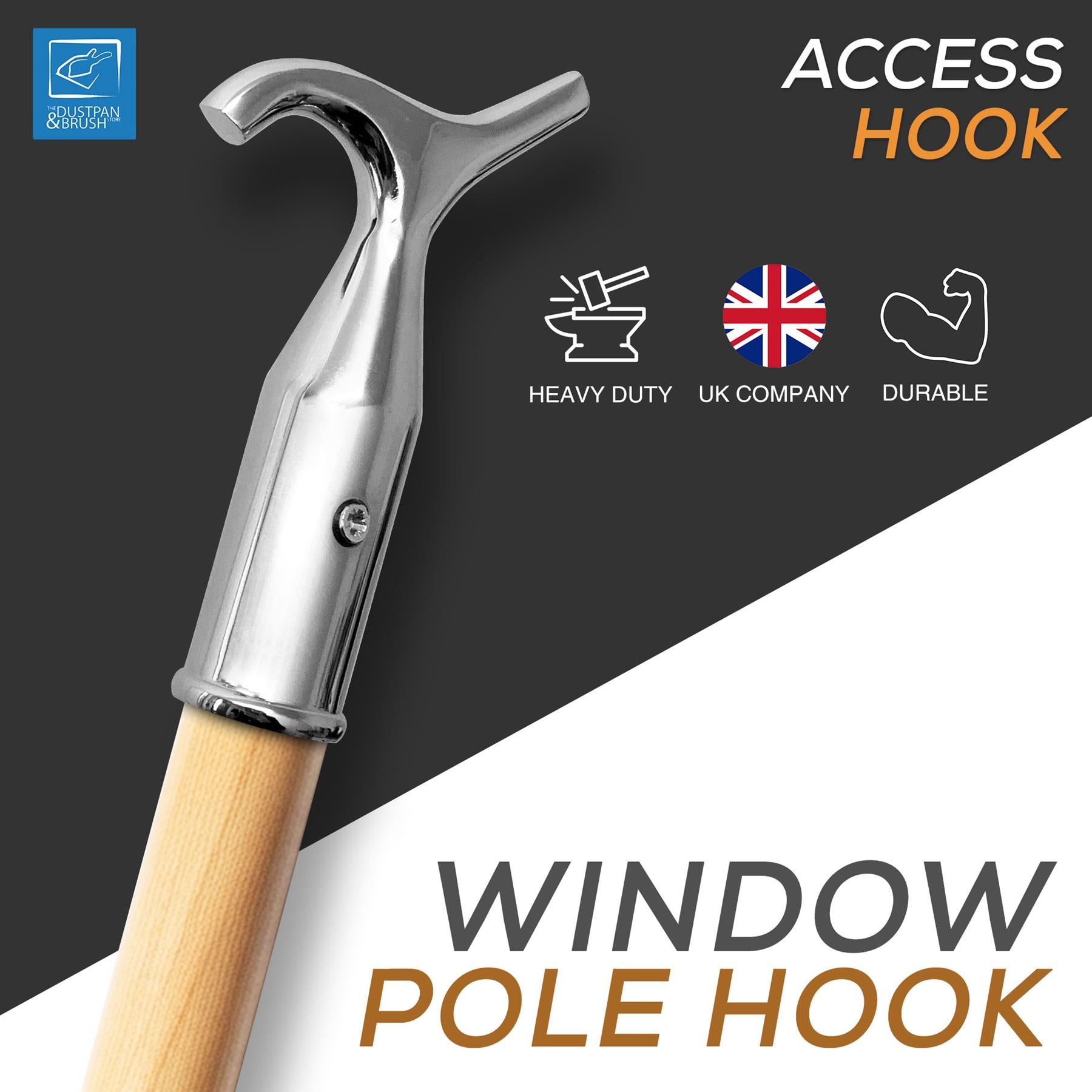 4ft Chrome Window Pole with Wooden Handle for High Windows