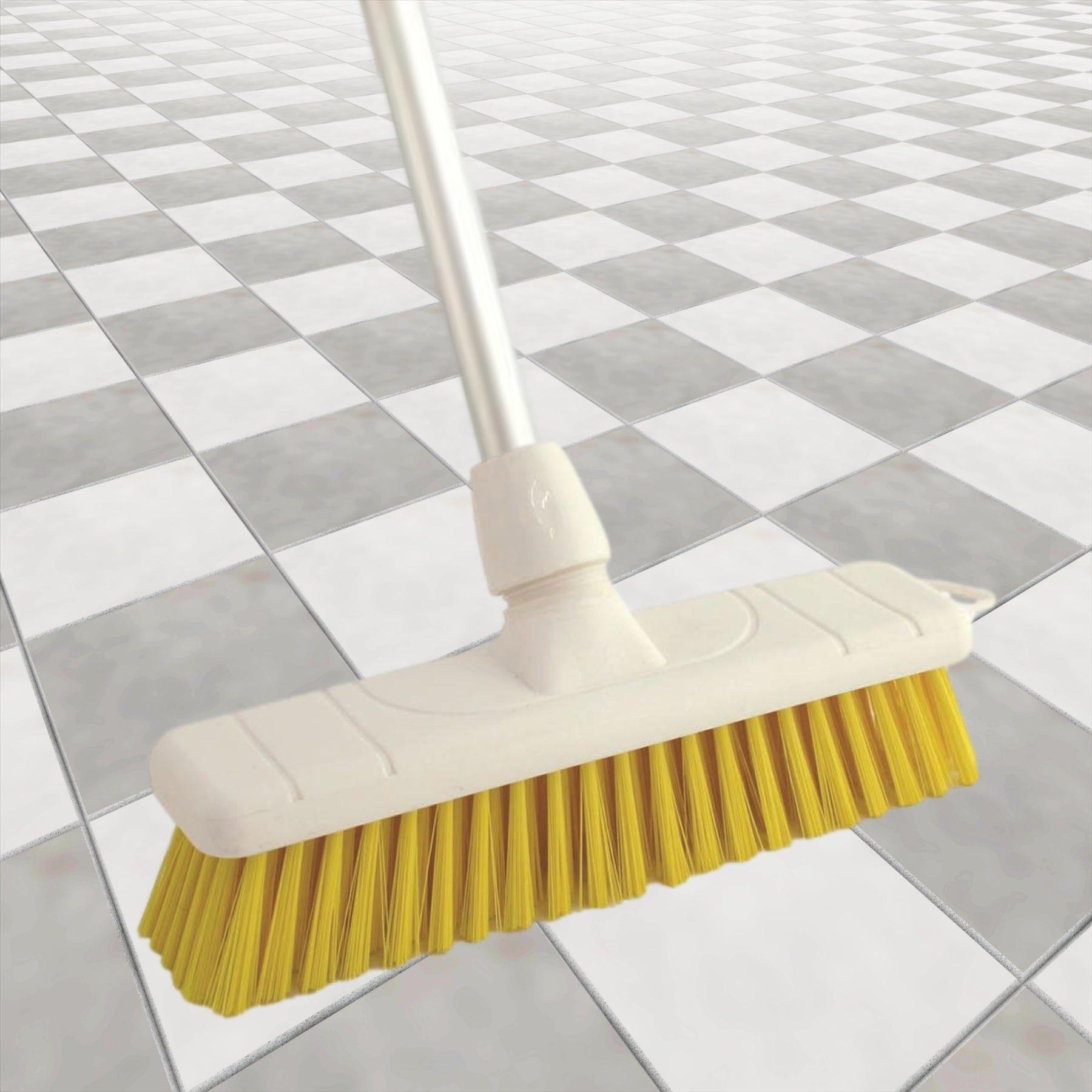 Yellow Colour Coded 12" Soft Sweeping Broom & Handle