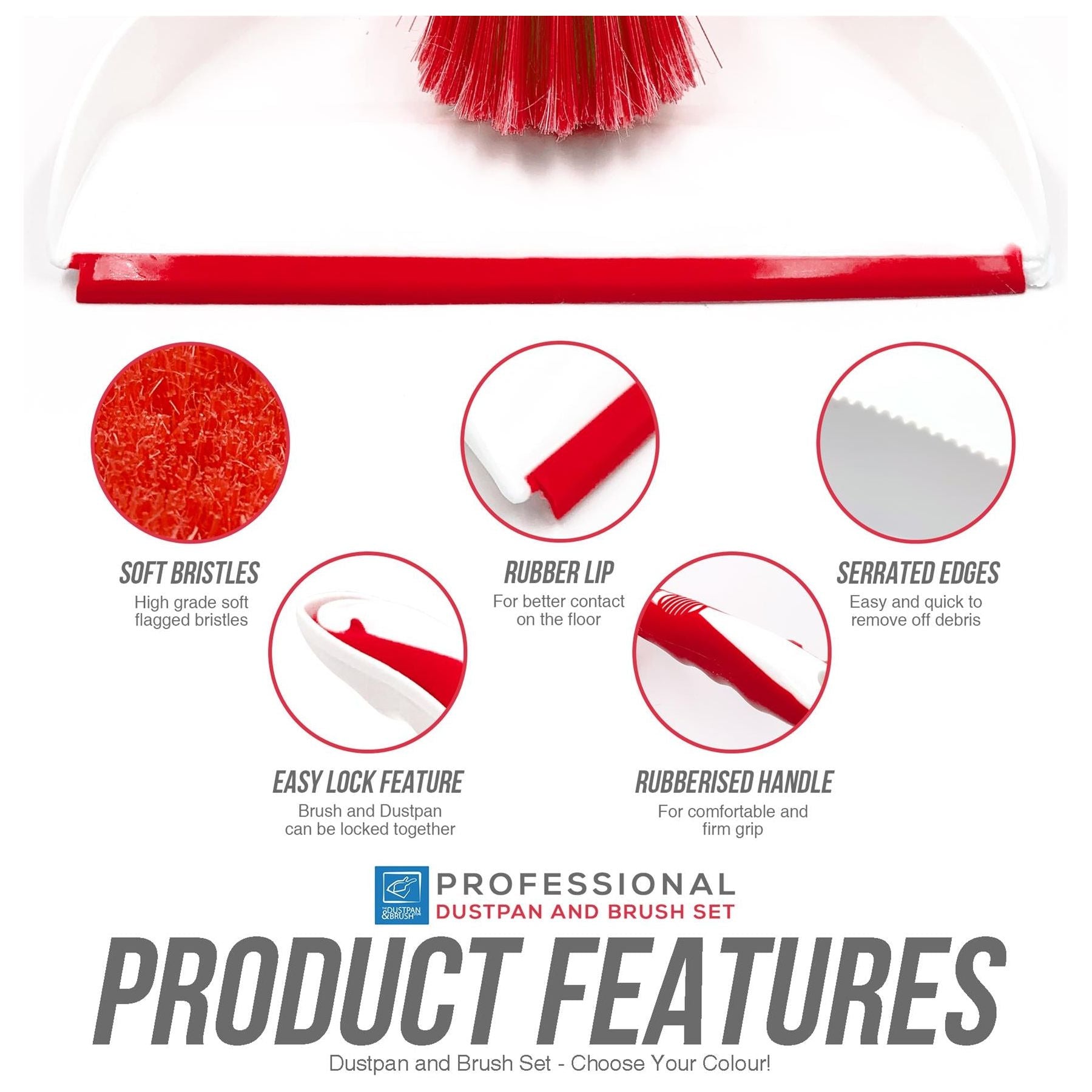 Deluxe Red Dustpan and Brush Set