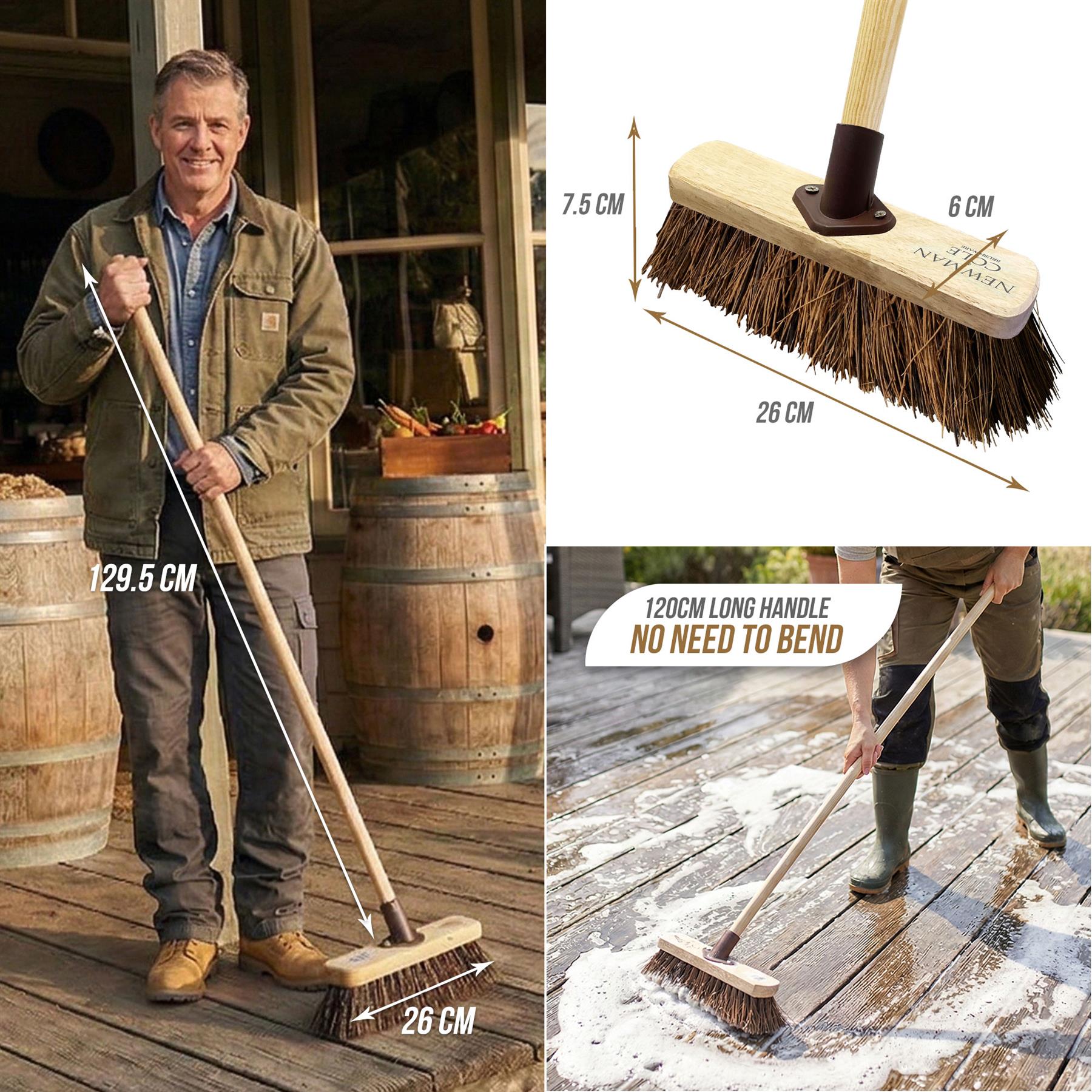 10" Newman & Cole Stiff Bassine Broom with Wooden Handle