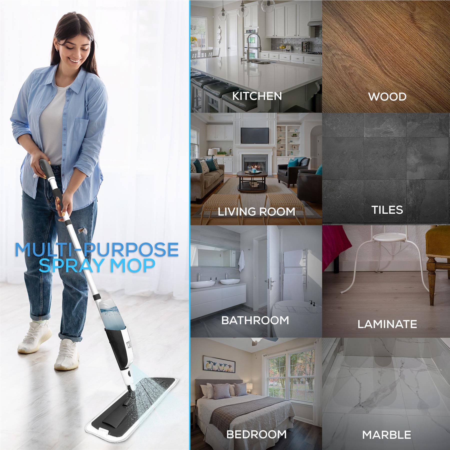 Spray Mop with 3 Washable Microfibre Mop Pads