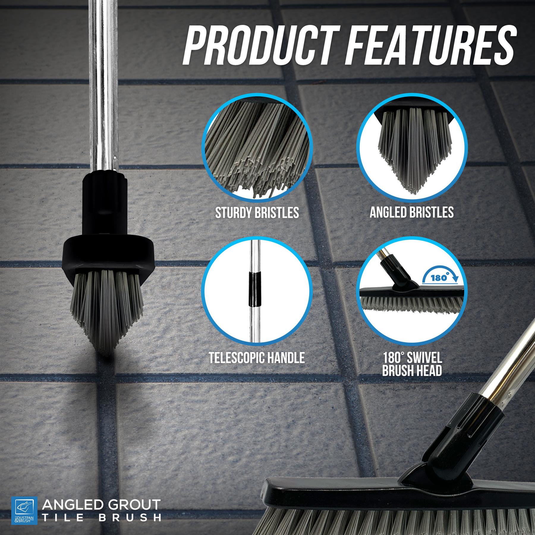 Angled Grout Floor Scrubbing Brush with Stainless Steel Handle