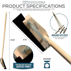 18" Newman and Cole Wooden Floor Squeegee with Tapered Handle