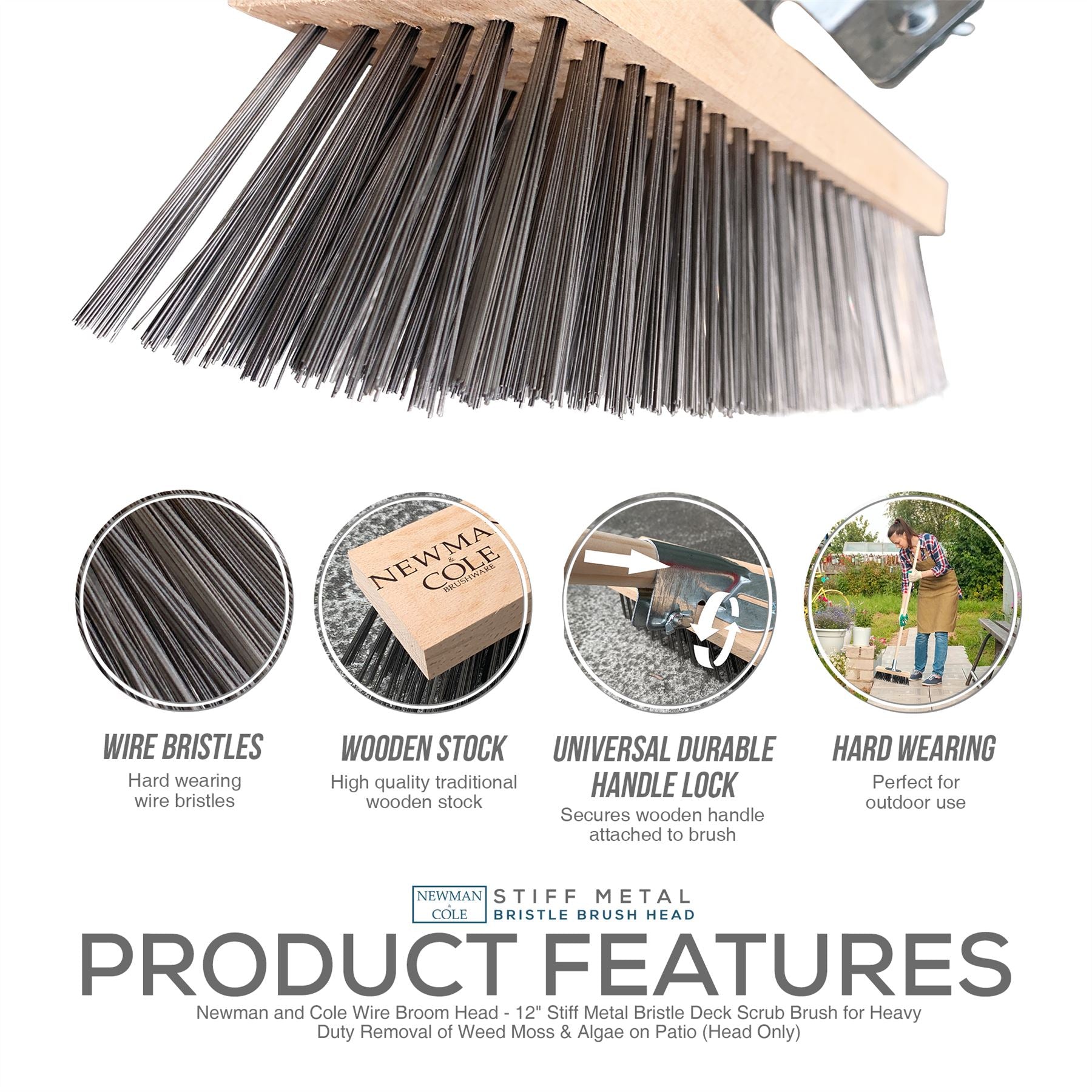 Newman and Cole 12 Inch Wire Broom Head with Metal Bracket
