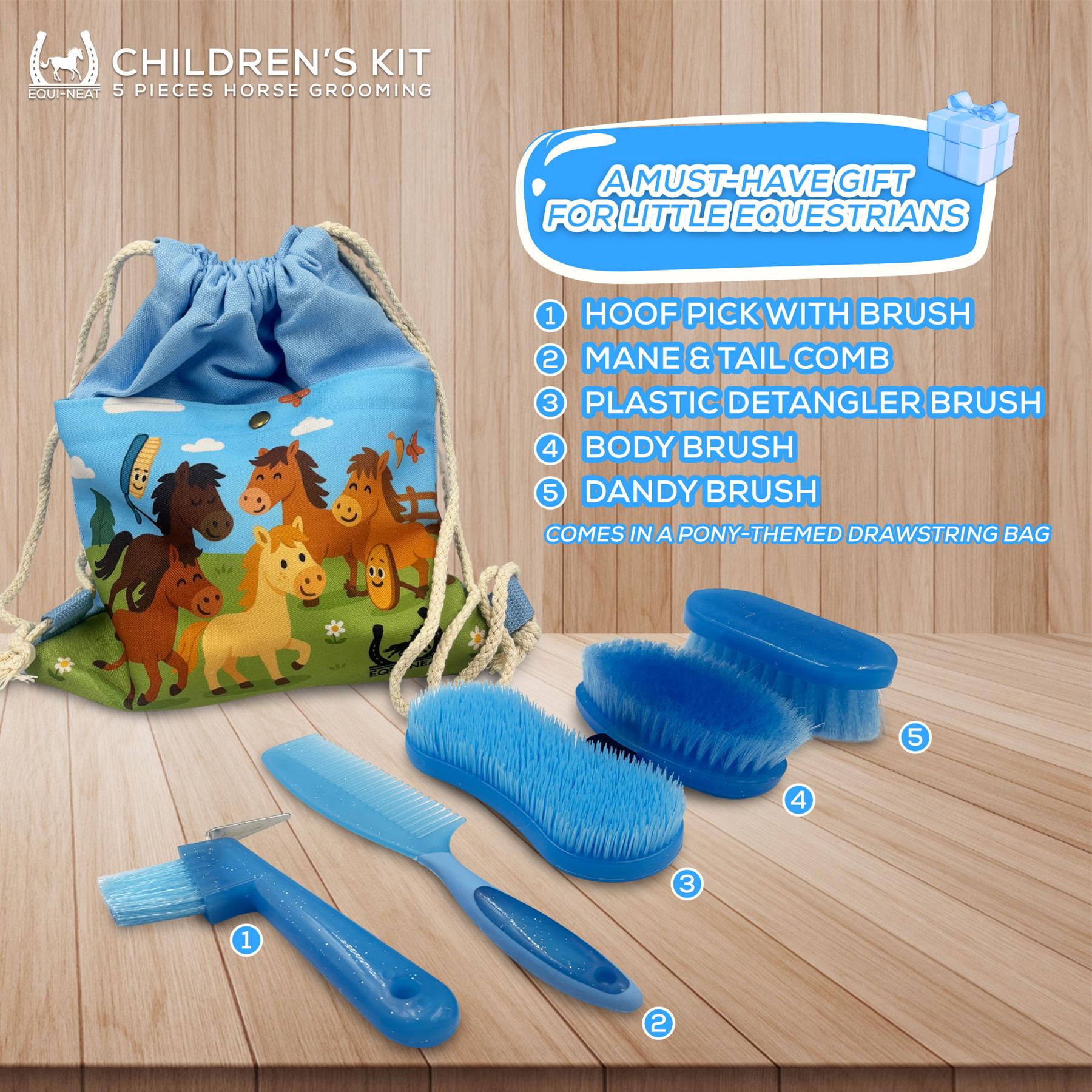 Equi-Neat Kids Horse Grooming Kit Blue – 5 Piece Set