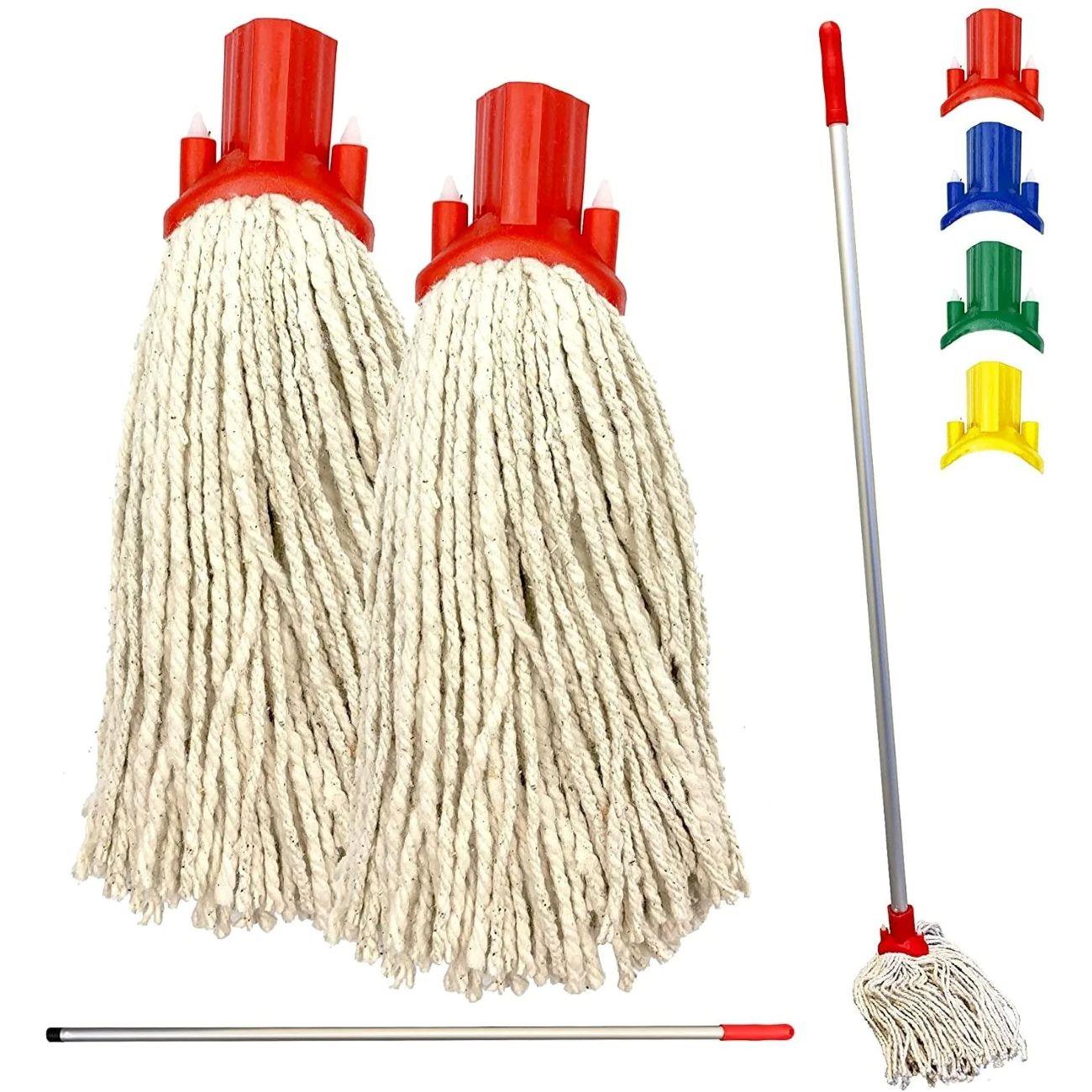 Colour Coded Aluminium Handle Mop Set with 2 Cotton Mop Heads