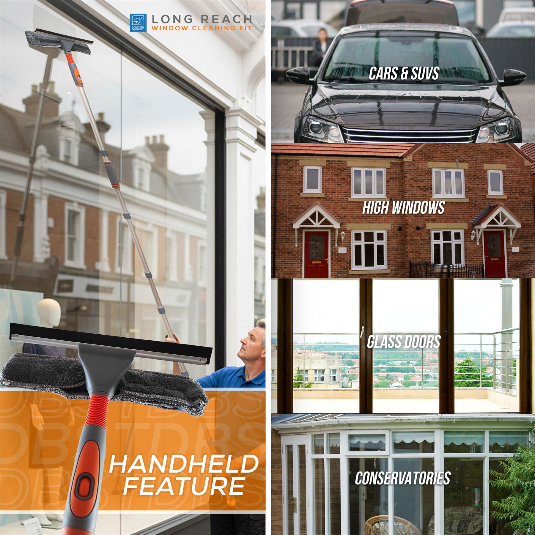 Long Reach Window Cleaning Kit with Squeegee 158cm