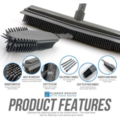 Grey Rubber Broom and Hand Brush Set for Pet Hair
