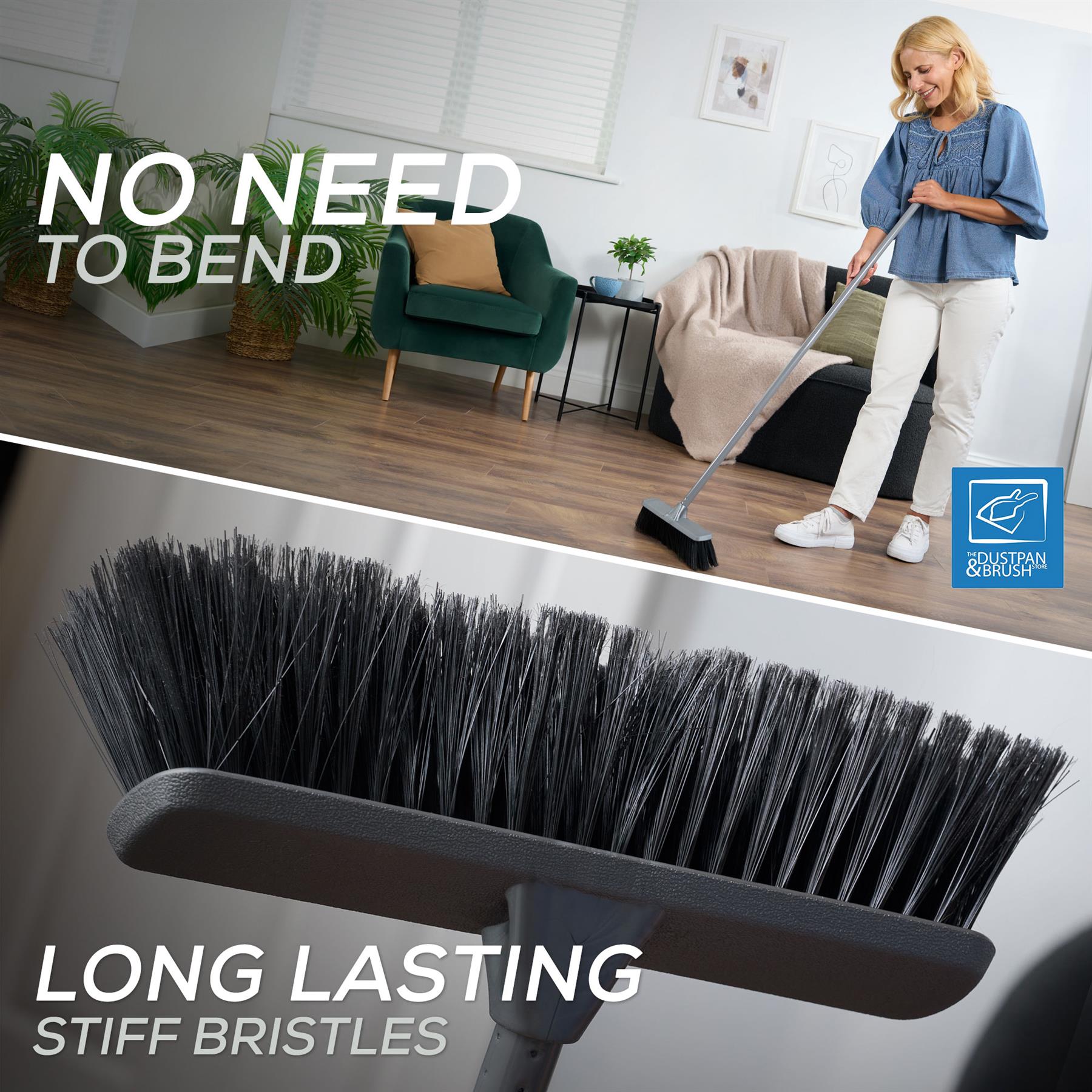 Silver Indoor Stiff Sweeping Brush Head and Handle Kitchen Broom Floor Sweeper