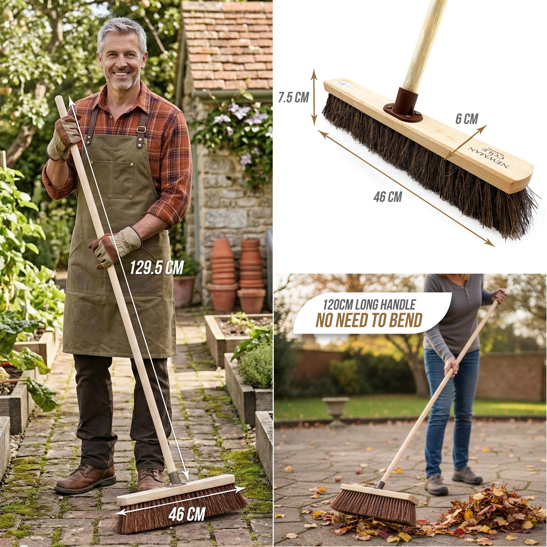 18" Newman & Cole Bassine Broom with Handle | Heavy Duty Outdoor Brush