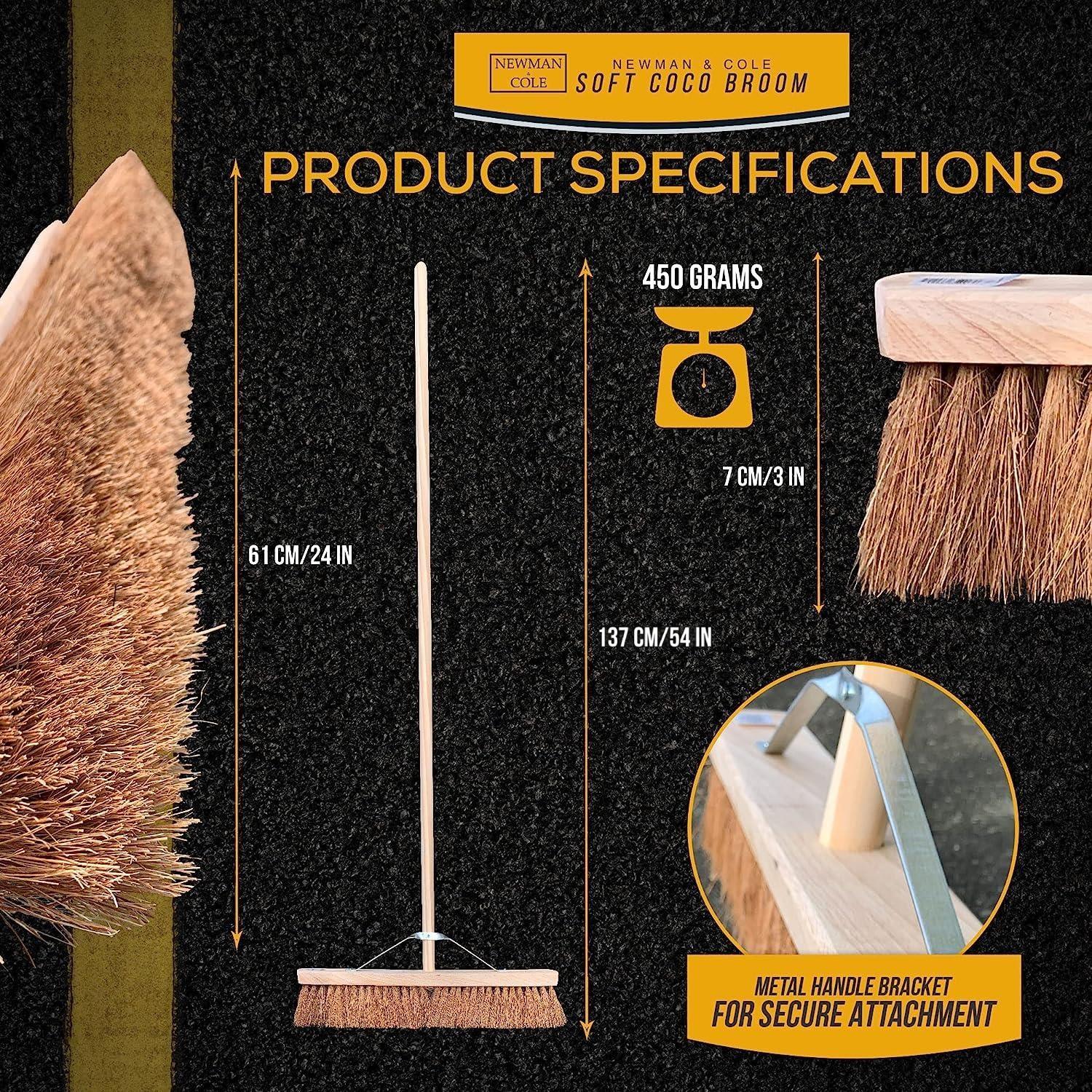 24" Newman & Cole Soft Coco Broom with 4ft6 Handle & Metal Stay