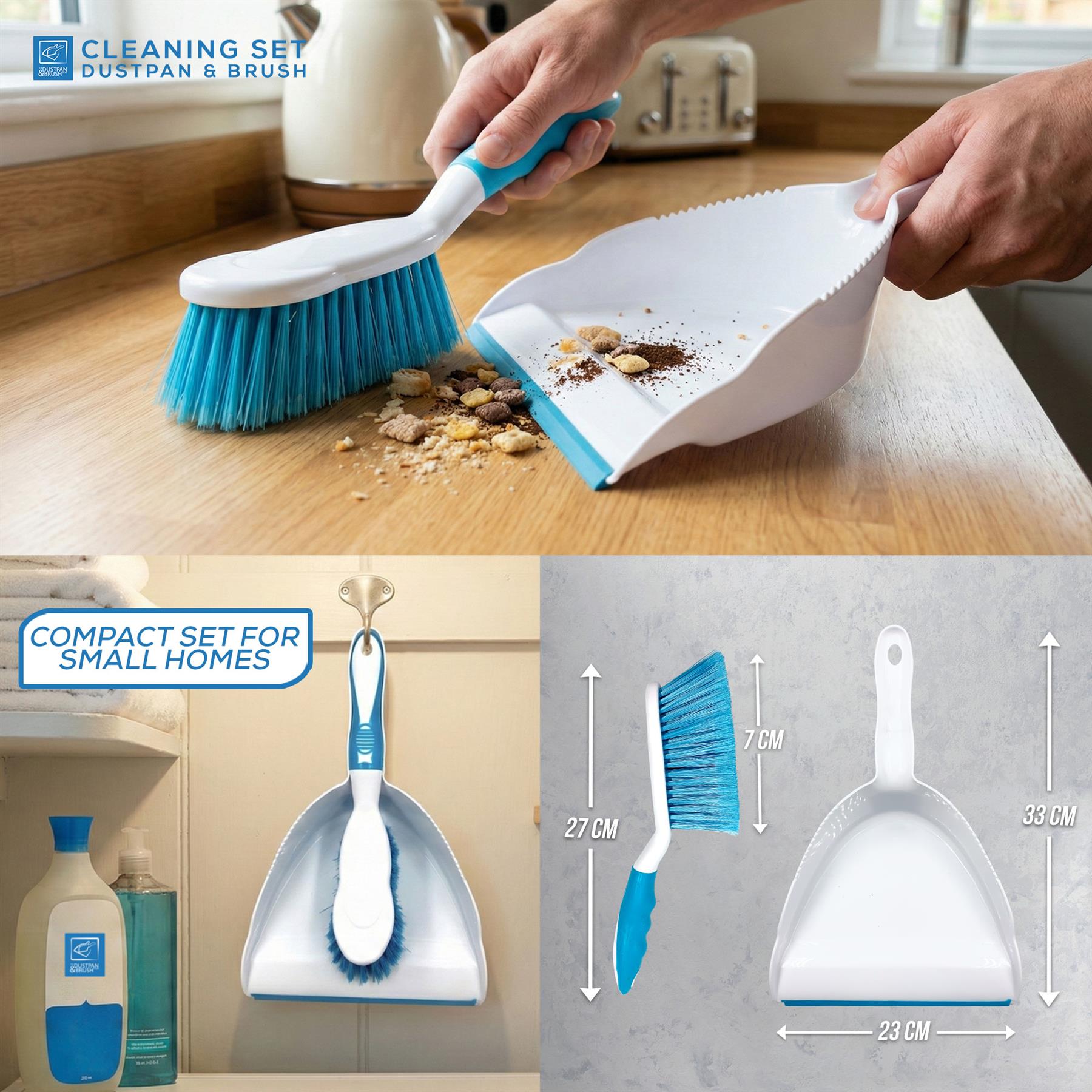Deluxe Dustpan and Brush Set - Blue